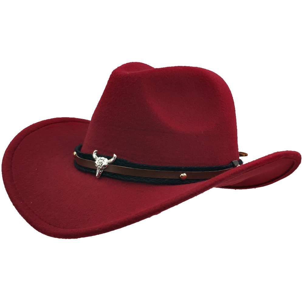 Yalion Cowboyhut Western Cowboyhut Herren Temperament Sämischleder Hut Dunkelrot feine Accessoires