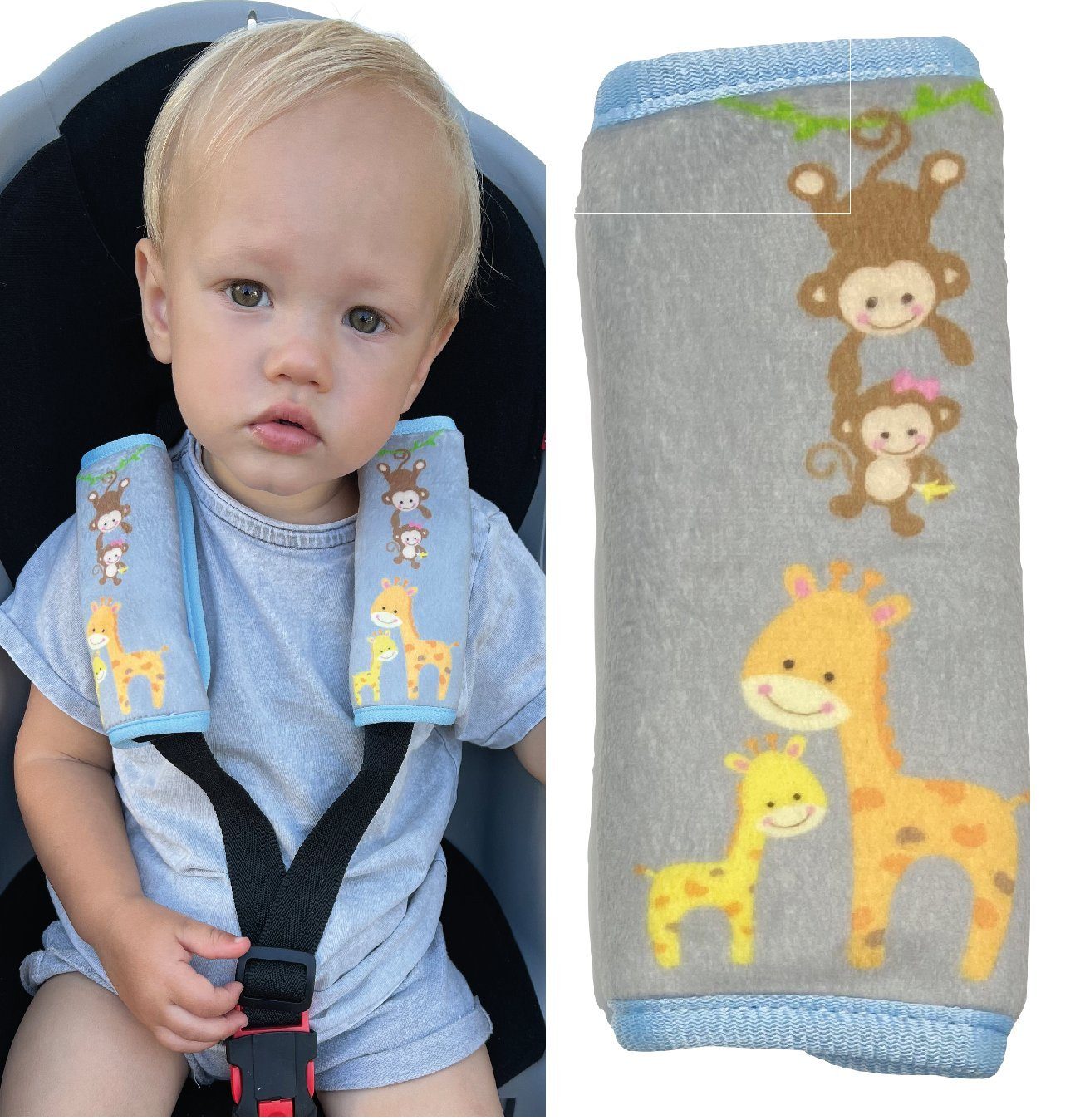 Schlafkissen 2x Baby Kinderwagen Trageschale Auto Gurtschutz Gurtpolster für Hals, HECKBO Baby Tiere mit Mama