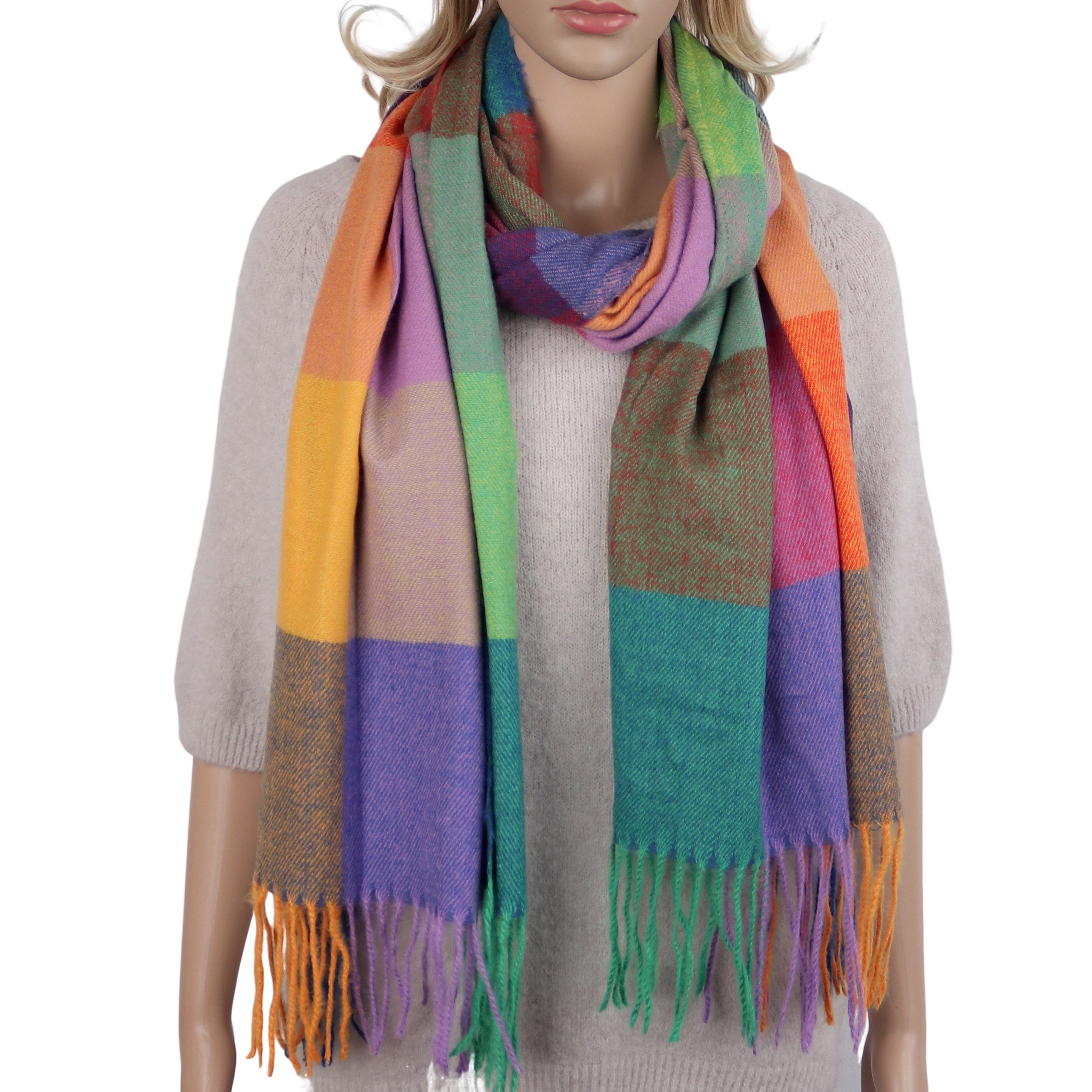 MIRROSI Modeschal weicher und warmer karierter Schal mit Fransen, 70x180cm, (Viele tolle Farboptionen zur Auswahl), Damen Halstuch ideal für Herbst und Winter