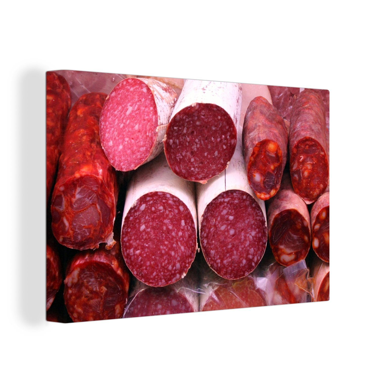OneMillionCanvasses® Leinwandbild Spanische Chorizo, sortiert., (1 St), Wandbild Leinwandbilder, Aufhängefertig, Wanddeko, 30x20 cm