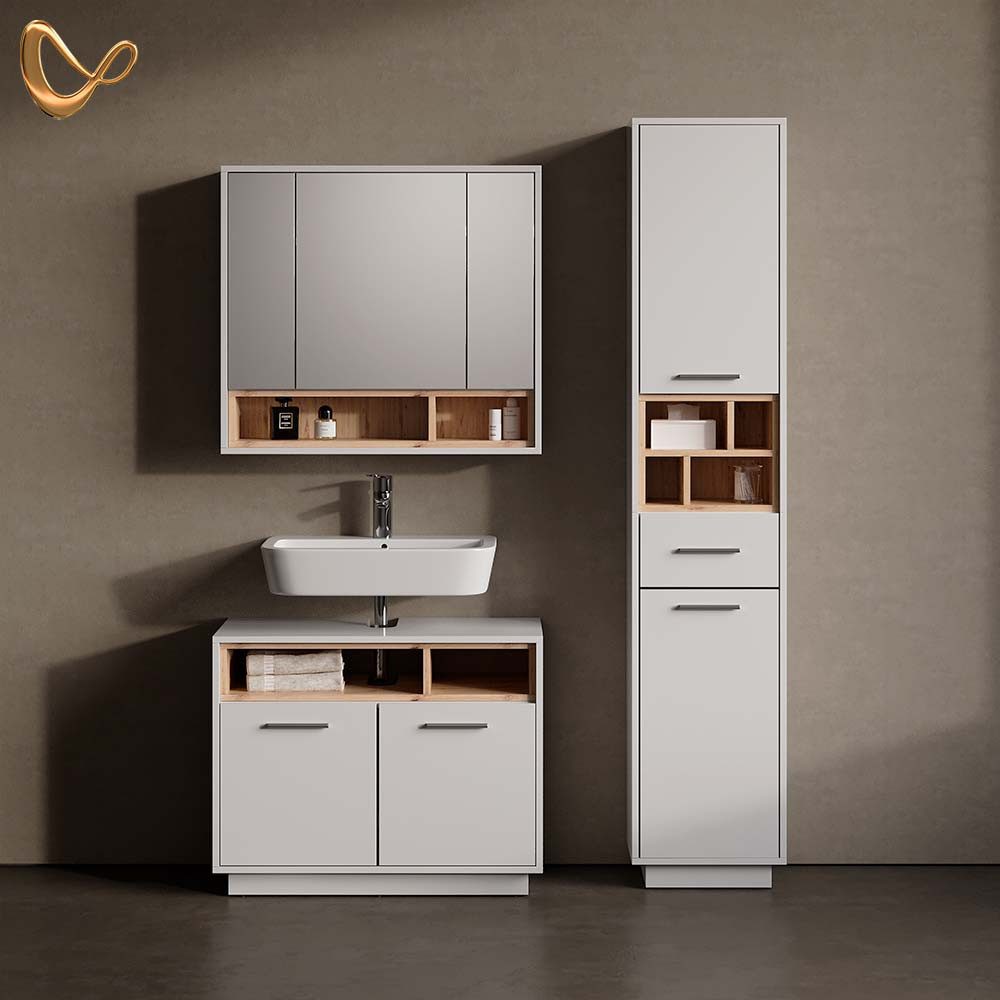 Livinity® Badmöbel-Set Temo, Weiß/Sonoma, 2 Teile