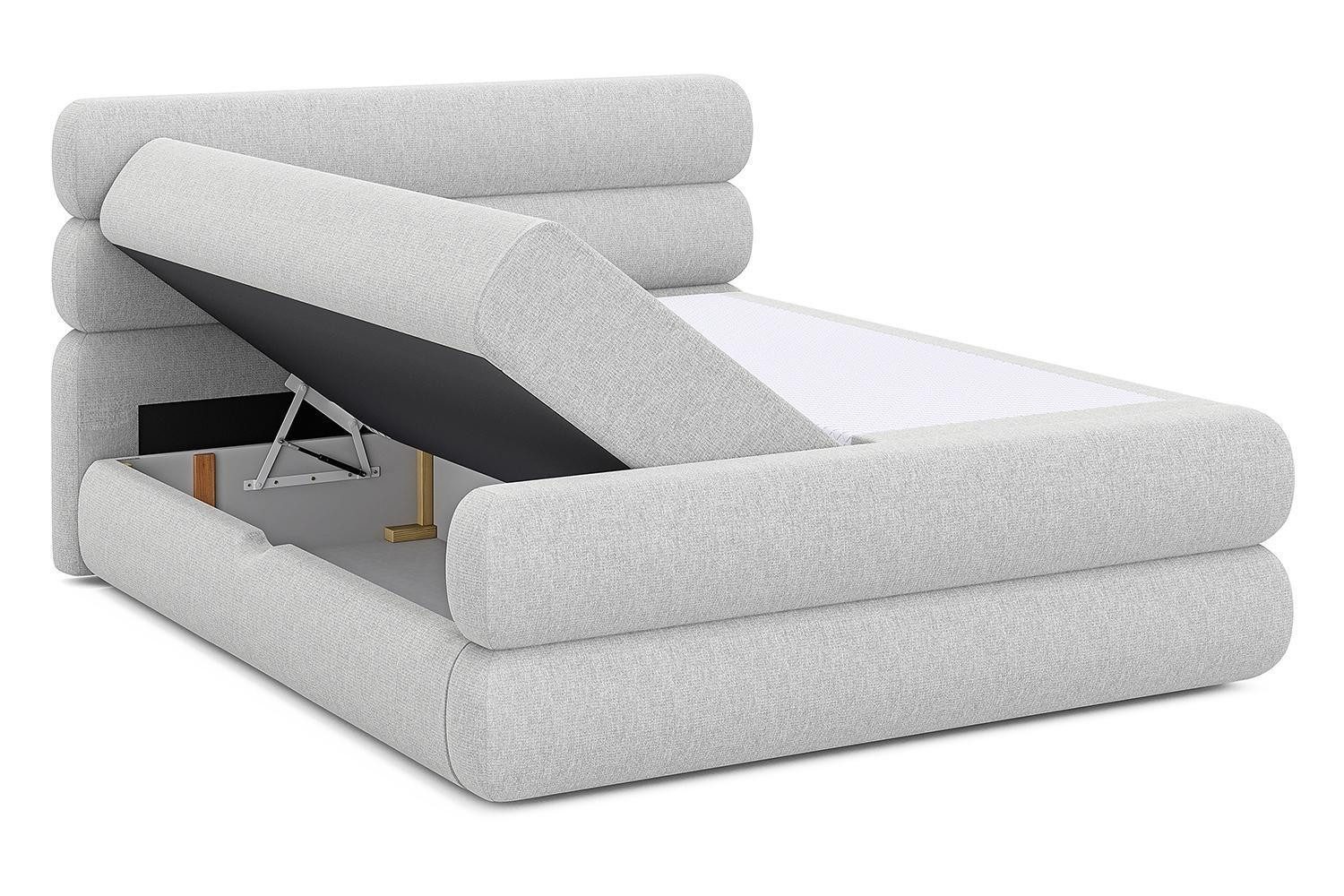 WERSAL Boxspringbett NOLIO, Hellgrau, Webstoff, Taschenfederkern, 2 Bettkästen, B 190 x H 115 x T 230 cm
