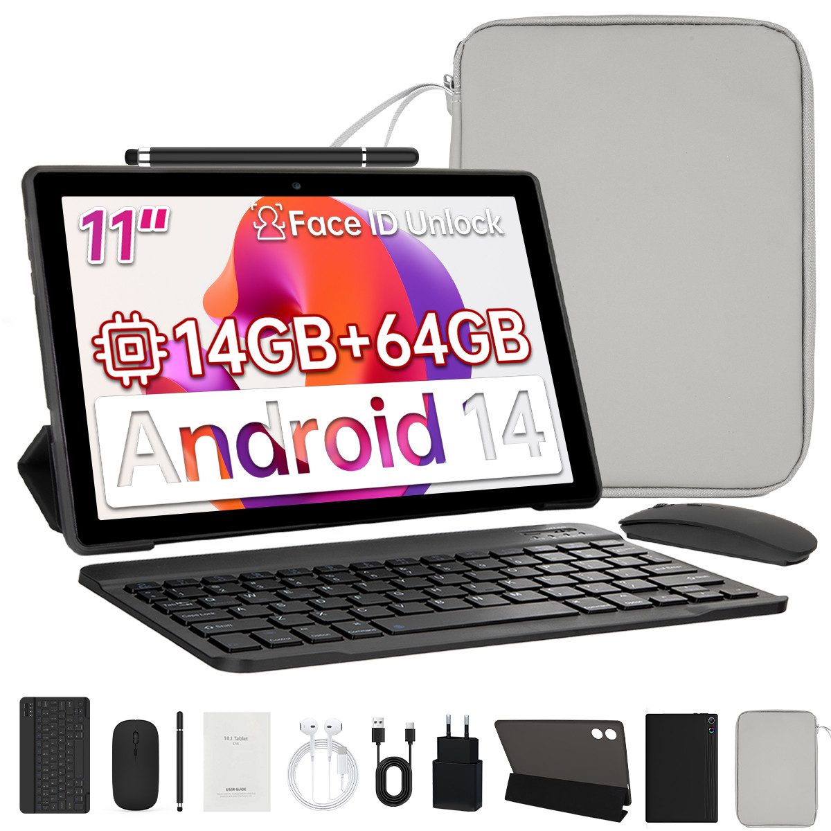 11 Zoll 14GB RAM + 64GB ROM (TF 1TB), WiFi 6 BT 5, incl. Stift Set Tablet