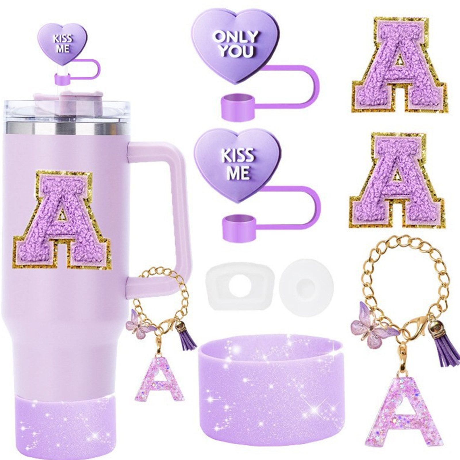 MOPUEA Tumbler-Glas Tumbler-Glas Stanley Cup Zubehör Set Silikon Stiefel Strohhalm 1,2 l, Silikon Schutz dekorativ hygienisch kompatibel praktisch