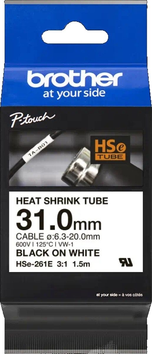 Brother Beschriftungsband Schrumpfschlauchkassette HSE-261E 31mm schwarz/weiß