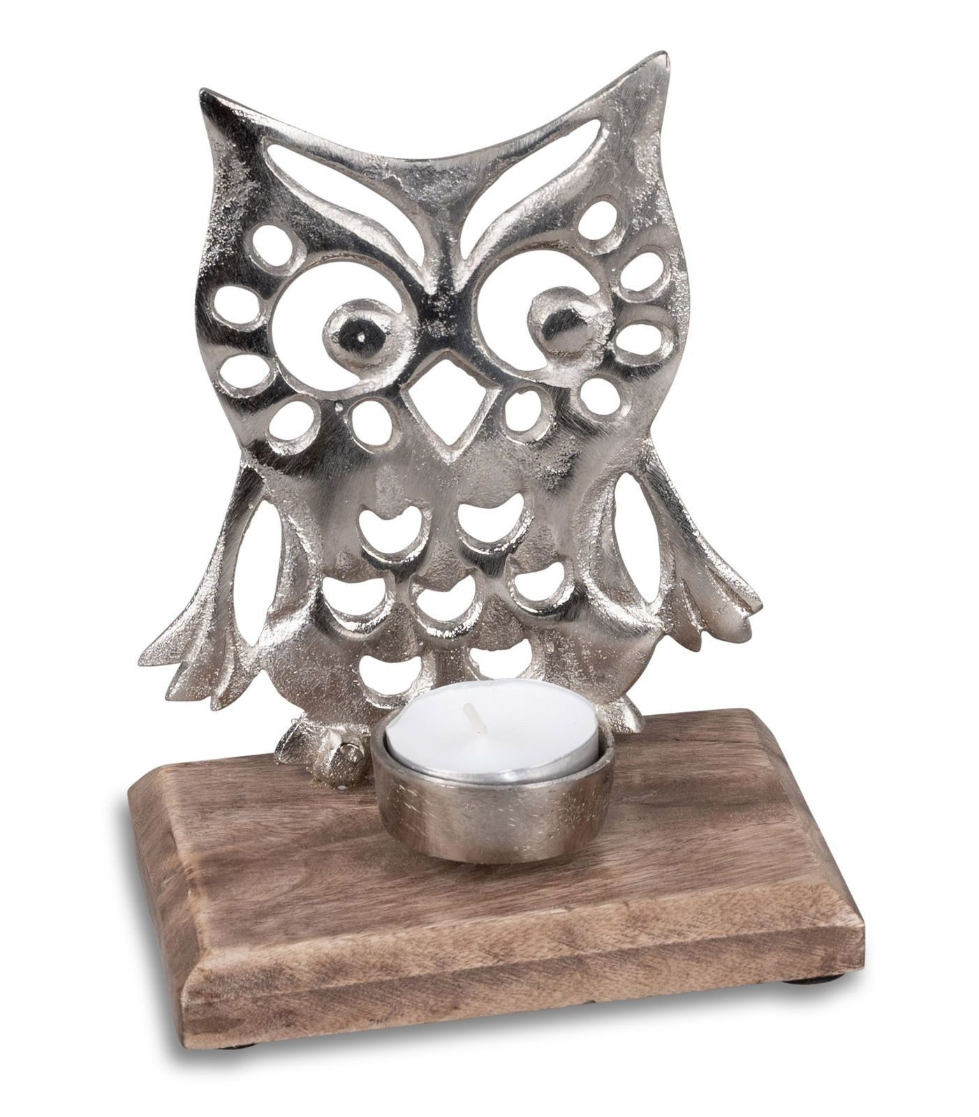 formano Dekofigur Schriftzug Eule aus Aluminium & Mangoholz 16cm Dekoaufste günstig online kaufen