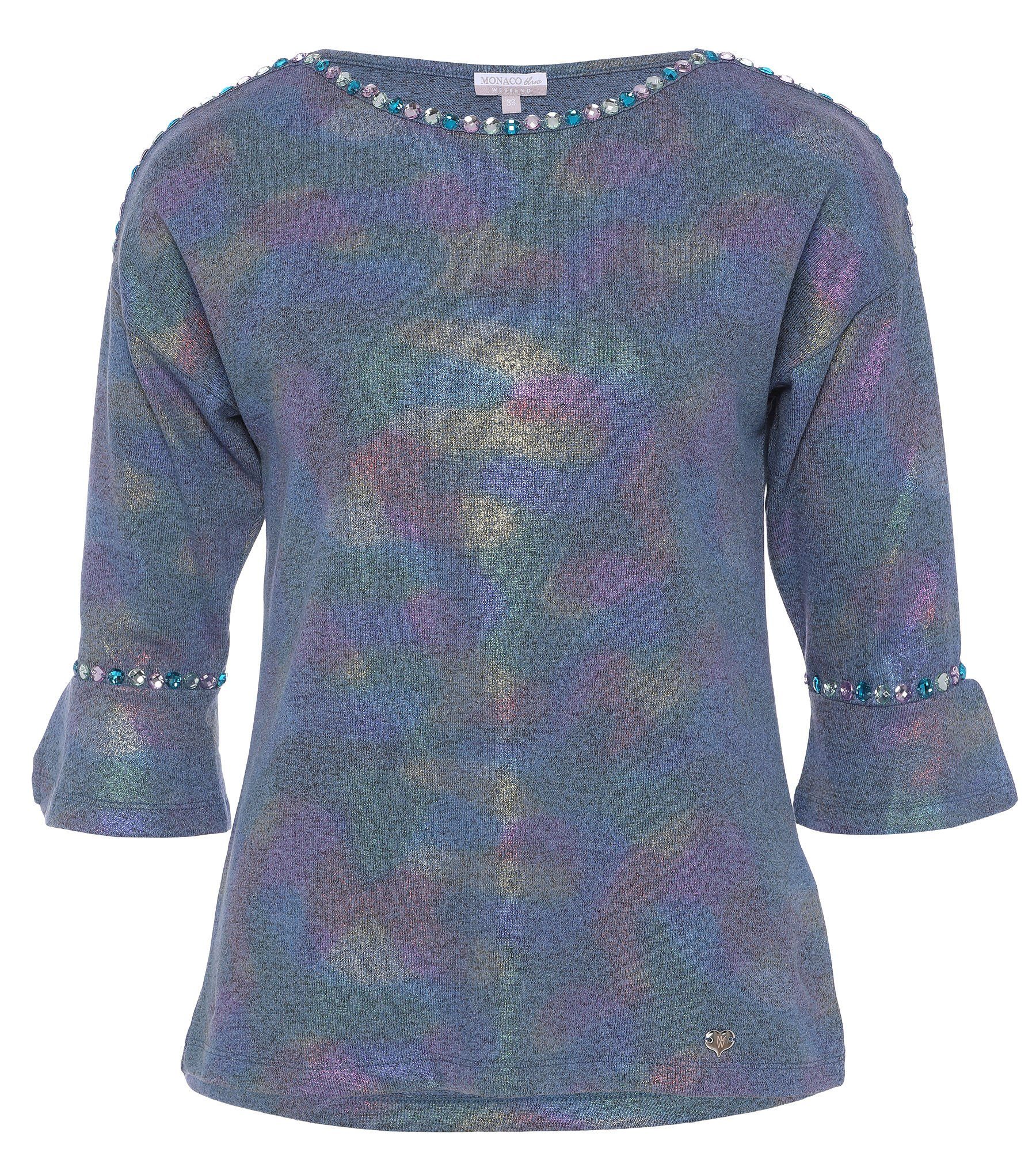 MONACO blue WEEKEND Blusenshirt Jerseyshirt figurumspielend mit schimmerndem Druck