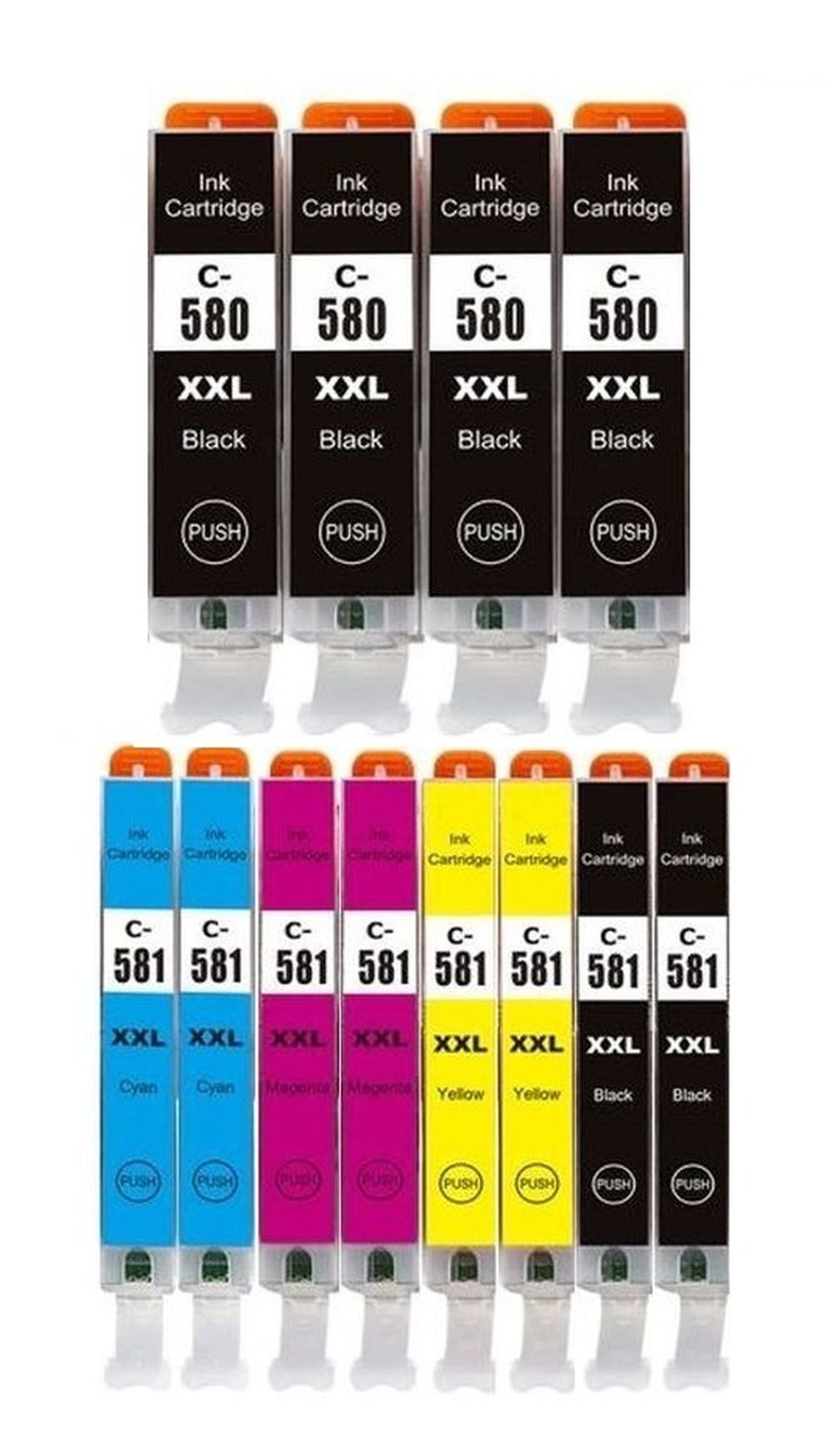 inkpro 12 Druckerpatronen kompatibel mit Canon PGI-580 XXL & CLI-581 XXL Tintenpatrone (für Pixma TR7500, TR7520, TR7550, TR7650, TR8500, TR8520, TR8550, TR8551, TR8600, TR8620, TR8650, TS6100, TS6150, TS6151, TS6200, TS6220, TS6240, TS6241, TS6250, TS6251, TS6300, TS6350, TS6351, TS705, TS8100, TS8120, TS8150, TS8151, TS8152, TS8200, TS8220, TS8240, TS8241, TS8242, TS8250, TS8251, TS8252, TS8300, TS8350, TS8351, TS8352, TS9100, TS9120, TS9150, TS9155, TS9500, TS9520, TS9521 C, TS9540, TS9541 C, TS9550, TS9551, 12-tlg., 4 x PGI-580 Black und je 2 x CLI-581 Cyan, Magenta, Yellow und Black)