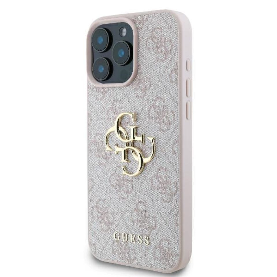 Guess Handyhülle iPhone 16 Pro Max Kunstleder rosa Big Logo goldfarbig 6,9 Zoll, Kantenschutz