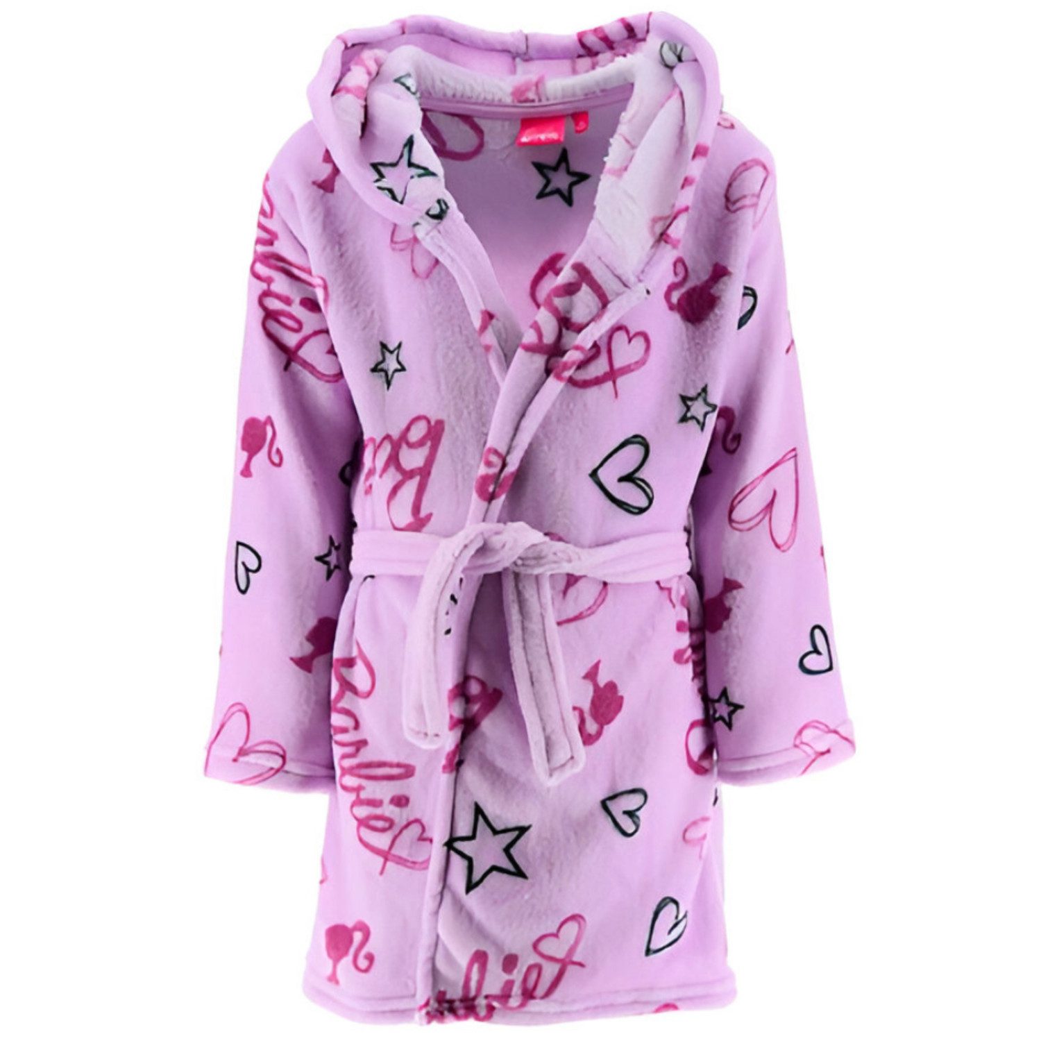 Barbie Kinderbademantel Barbie Mädchen Kinder Hausmantel Bademantel mit Kapuze, langarm, Polyester, Kapuze, Gürtel, Gr. 104 bis 140