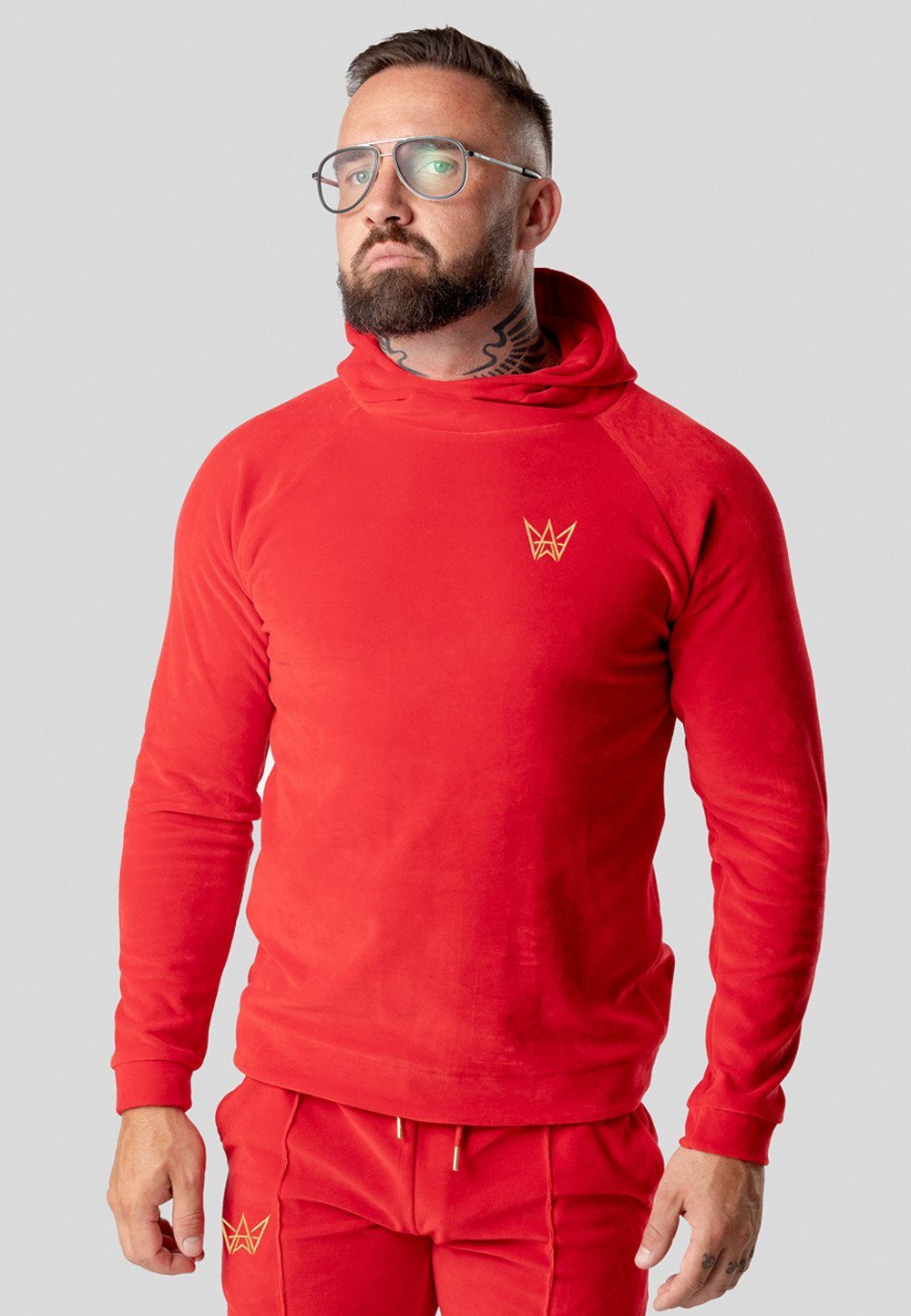 TRES AMIGOS Hoodie Hoodie aus Velour in sportlichem Stil, Homewear Rot | Sweatshirts
