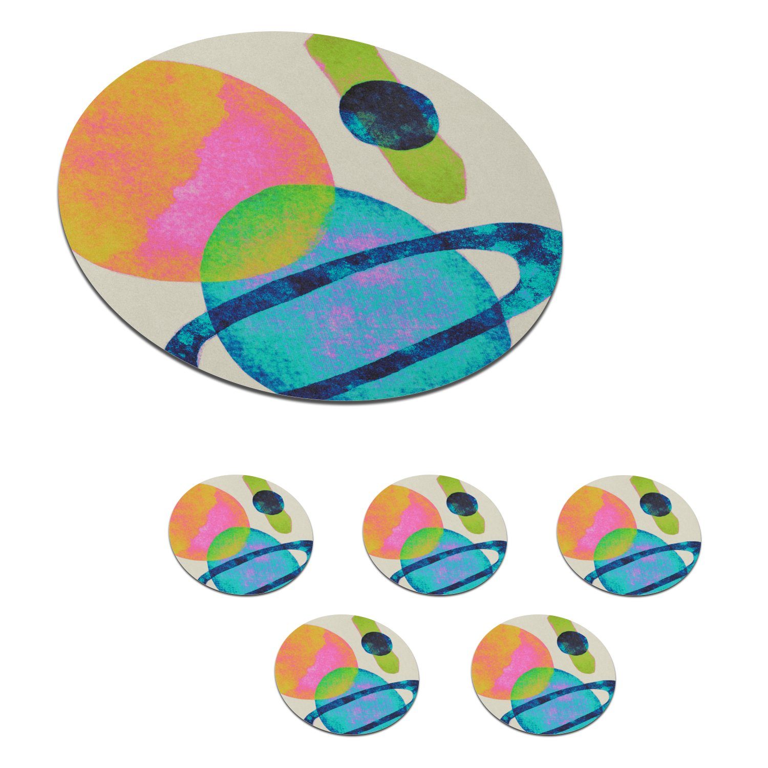 MuchoWow Glasuntersetzer Planeten - Abstrakt - Neon - Farbe, Zubehör für Gläser, 6-tlg., Getränkeuntersetzer, Tassenuntersetzer, Korkuntersetzer, Tasse, Becher