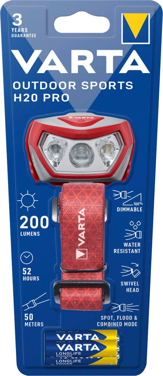 Kopflampe VARTA Outdoor Sports H20 Pro inkl. 3xAAA Batterien