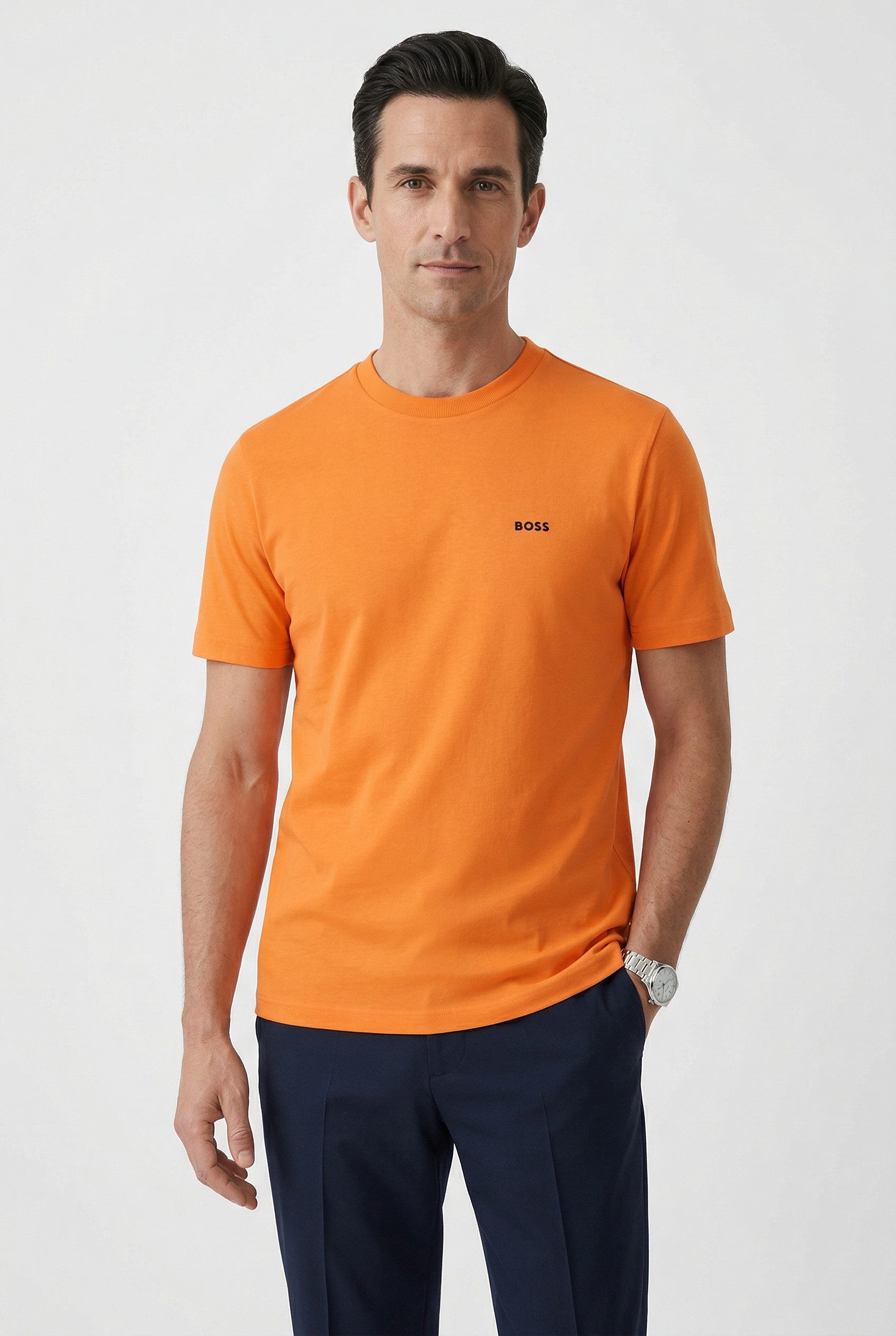 BOSS GREEN Rundhalsshirt Tee mit gummiertem Kontrast-Logo