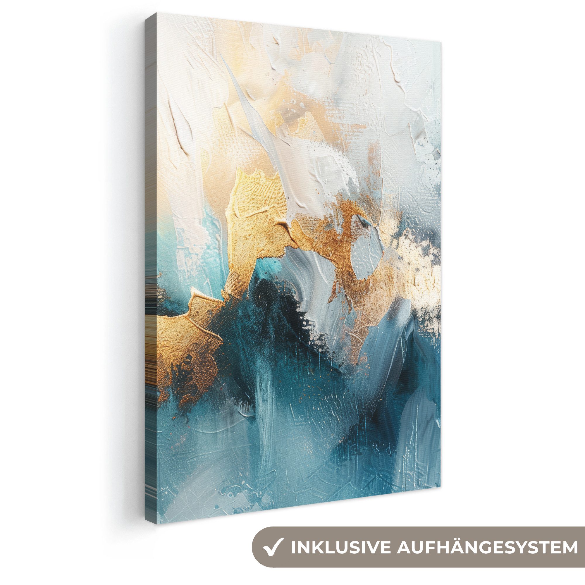 OneMillionCanvasses® Leinwandbild Abstrakt - Kunst - Gold - Blau, Fotodruck (1 St), Leinwand Canvas Wandbild, Wanddekoration 20x30 cm