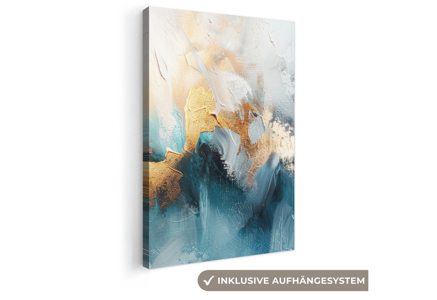 OneMillionCanvasses® Leinwandbild Abstrakt - Kunst - Gold - Blau, Fotodruck (1 St), Leinwand Canvas Wandbild, Wanddekoration 20x30 cm