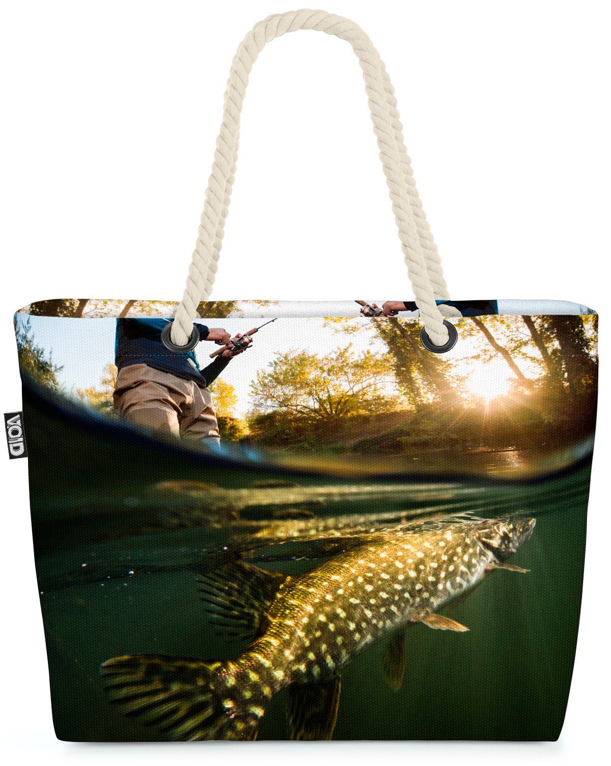 VOID Strandtasche (1-tlg), Hecht Angler Fisch Hecht Angler Fisch Tiere Hobby Angeln Fluss See Es
