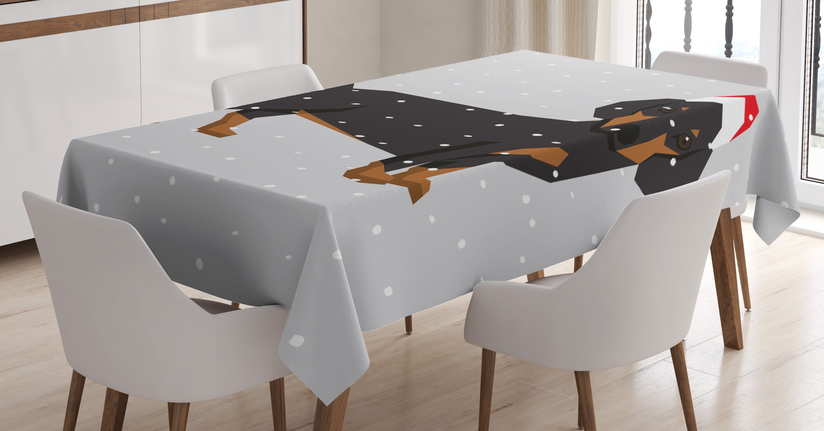 Abakuhaus Tischdecke Farbfest Waschbar Für den Außen Bereich geeignet Klare Farben, Dackel Hund trägt Weihnachtsmütze Schnee | Tischdecken
