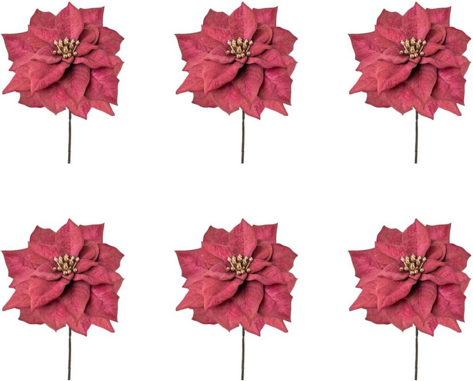 Winterliche Kunstpflanze Weihnachtsdeko rot Weihnachtsstern, Creativ green,  Höhe 56 cm, mit goldfarbenfarbenem Blütenkelch, 6er-Set