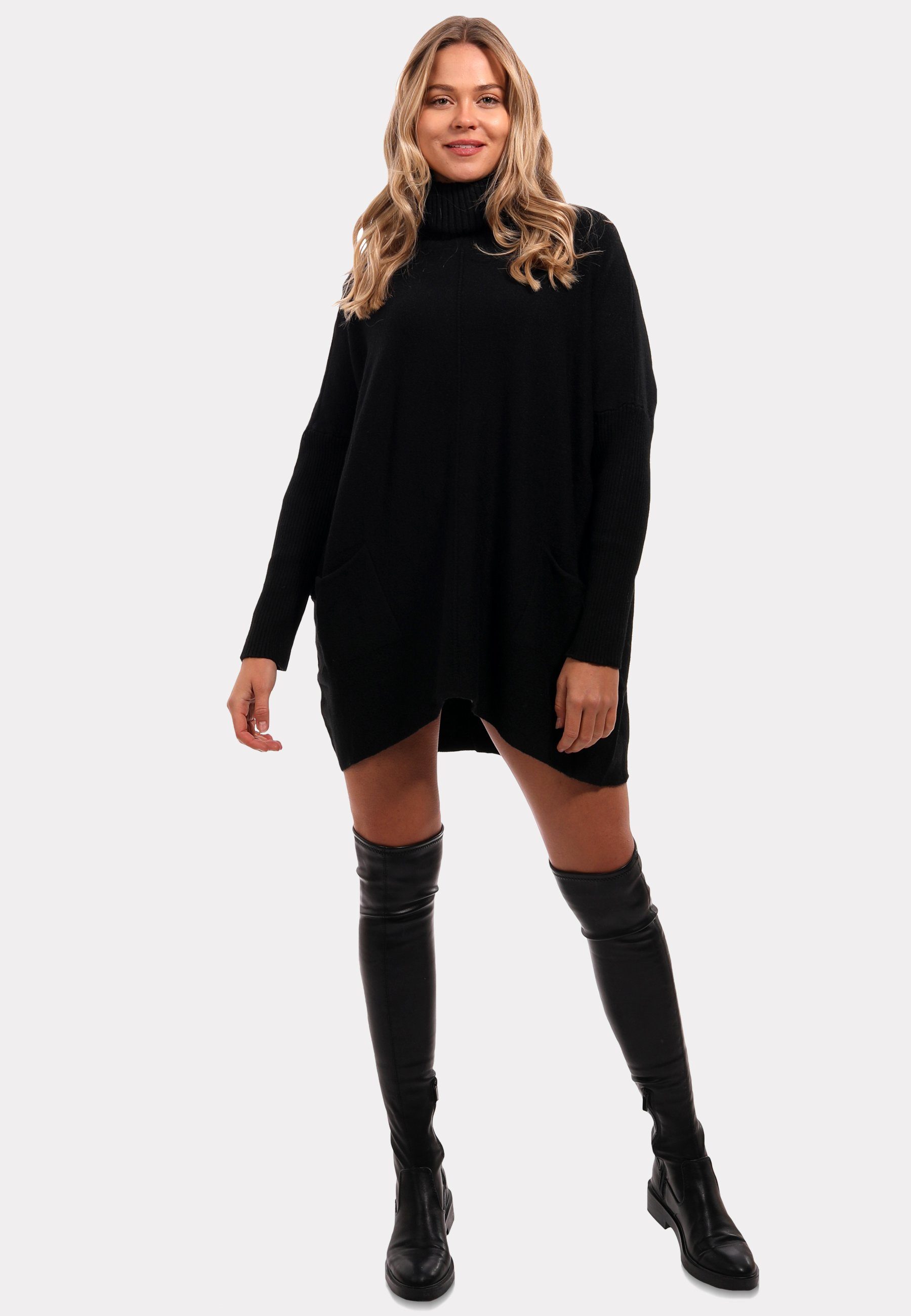 YC Fashion Style Casual Strickmix Rollkragenpullover aus Pullover Sweater Feinstrick & Schwarz
