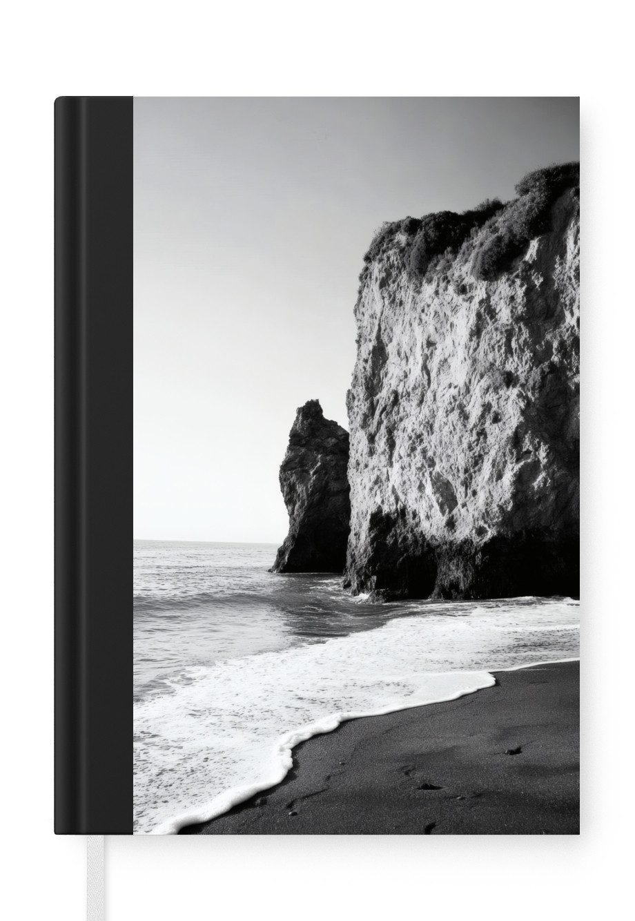 MuchoWow Notizbuch Strand - Klippe - Wellen - Fußstapfen, Notebook, Notizblock a5, Tagebuch, Journal Liniert