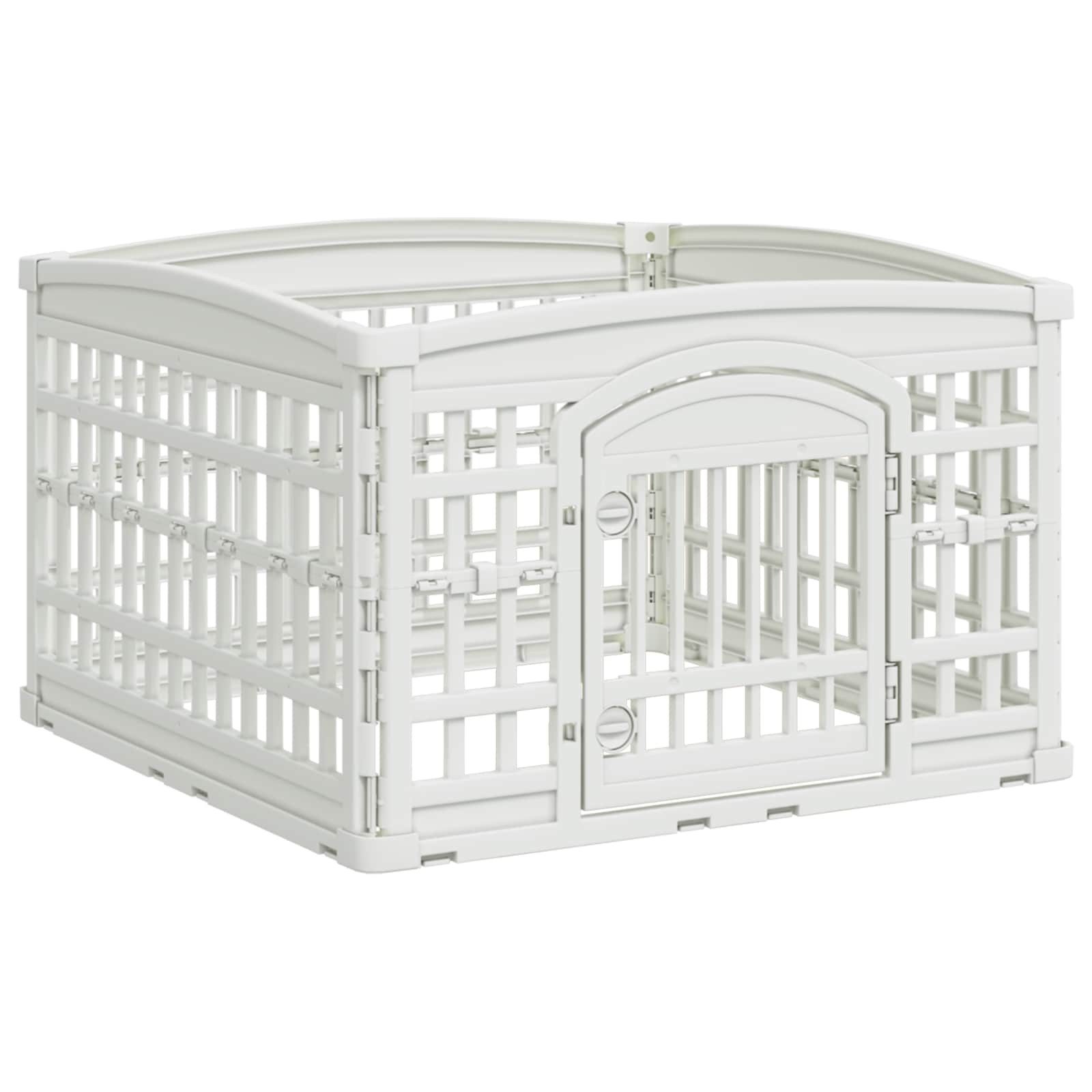 vidaXL Freigehege 4-Panel Hundelaufstall 88 x 88 x 56 cm Kunststoff Weiß Klappbar