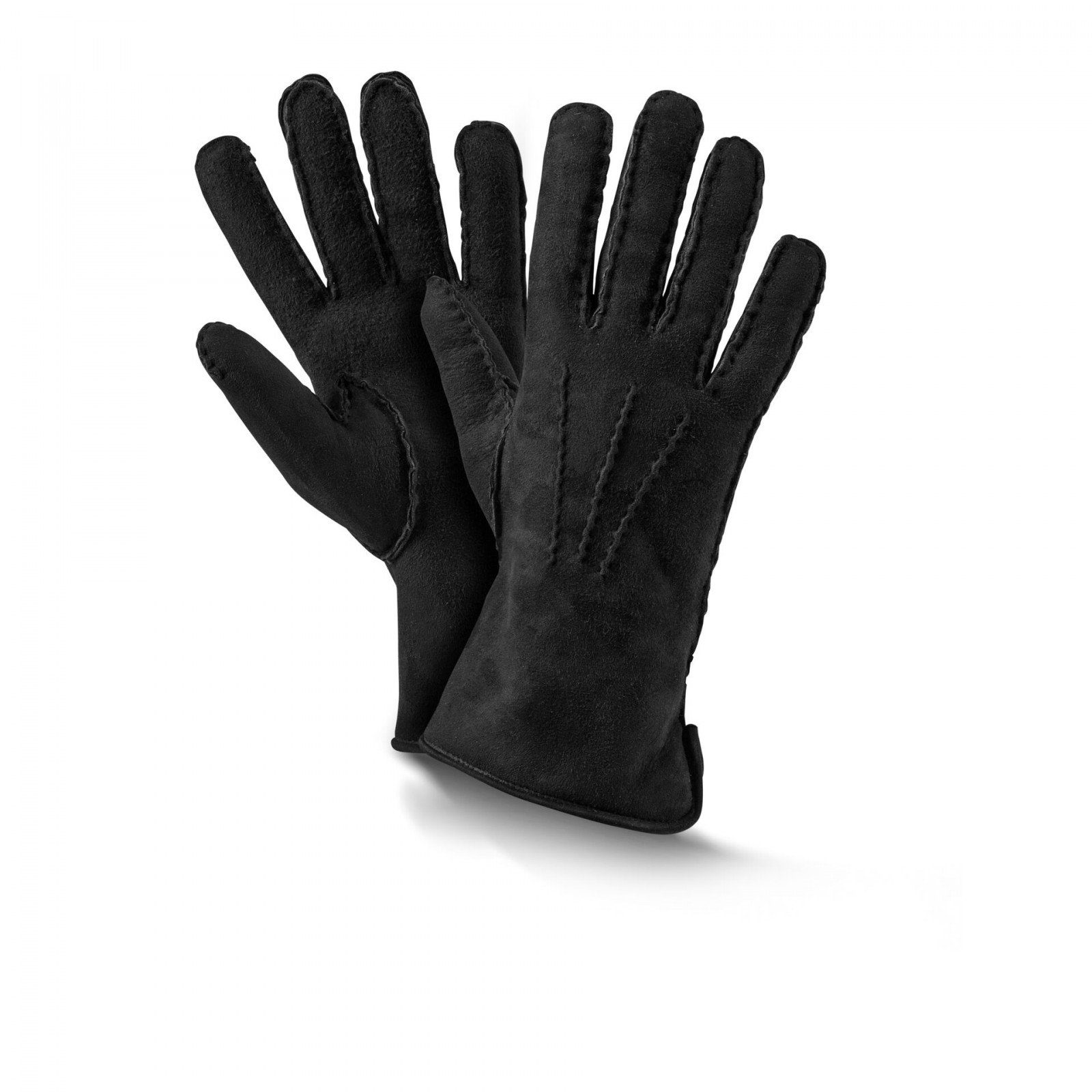 6,5-8 Leder-Handschuh Damen Premium Fellhof Baumwollhandschuhe Fingerhandschuhe schwarz