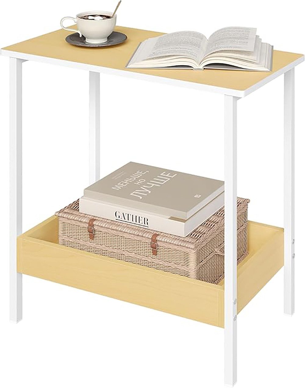 Woltu Beistelltisch (1-St), mit 2 Ablagen, Couchtisch mit Stauraum 50x55x25cm