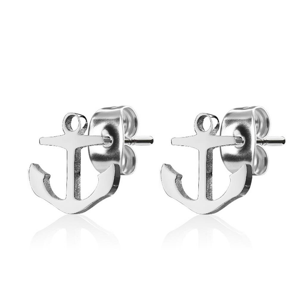 (2 Anker Damen Ohrring-Set BUNGSA Paar aus 2-tlg), (1 Ohrschmuck Ohrringe Stück), Ohrstecker handpoliert Silber Edelstahl