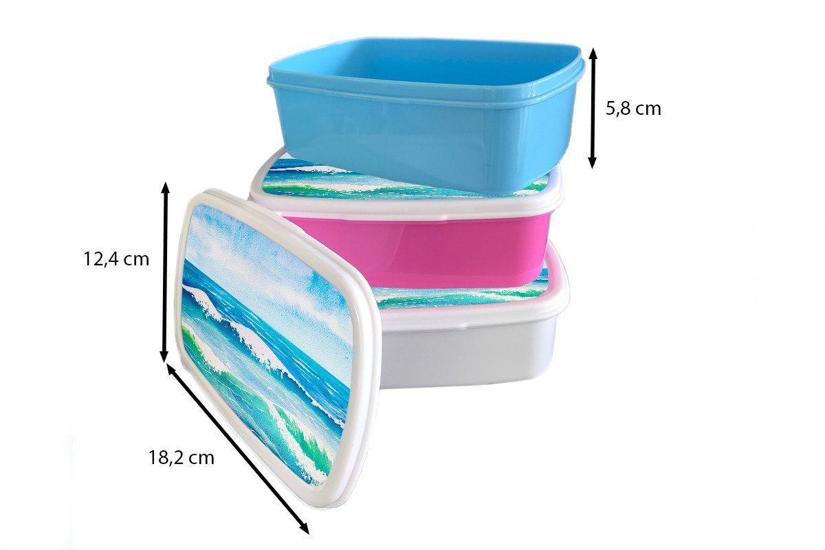 MuchoWow - für - rosa Aquarell Brotdose (2-tlg), Brotbox Snackbox, Mädchen, Erwachsene, Kunststoff, Kinder, Meer, Golf Kunststoff Lunchbox