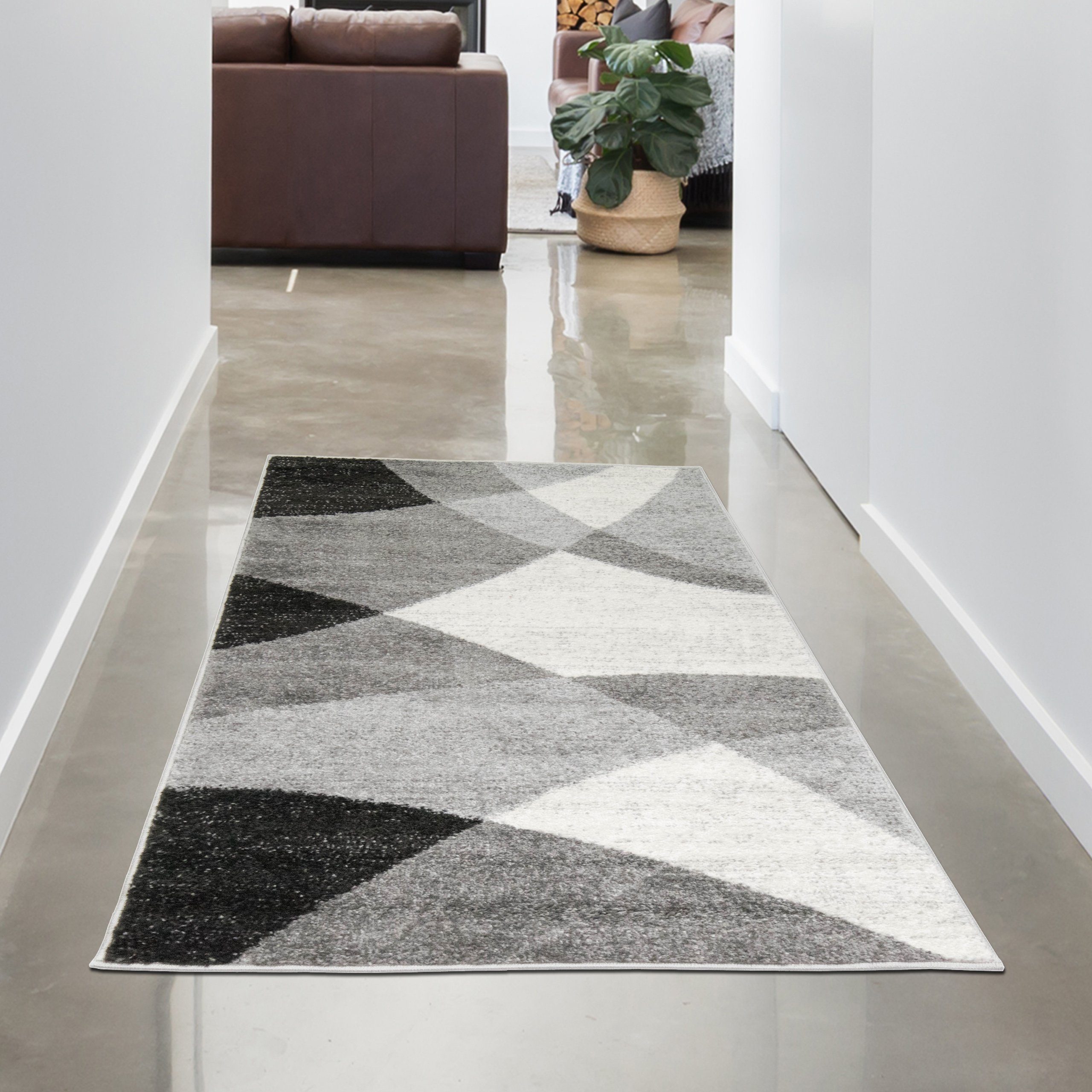 Teppich Modern abstrakter Wellen-Karo Designerteppich in creme anthrazit