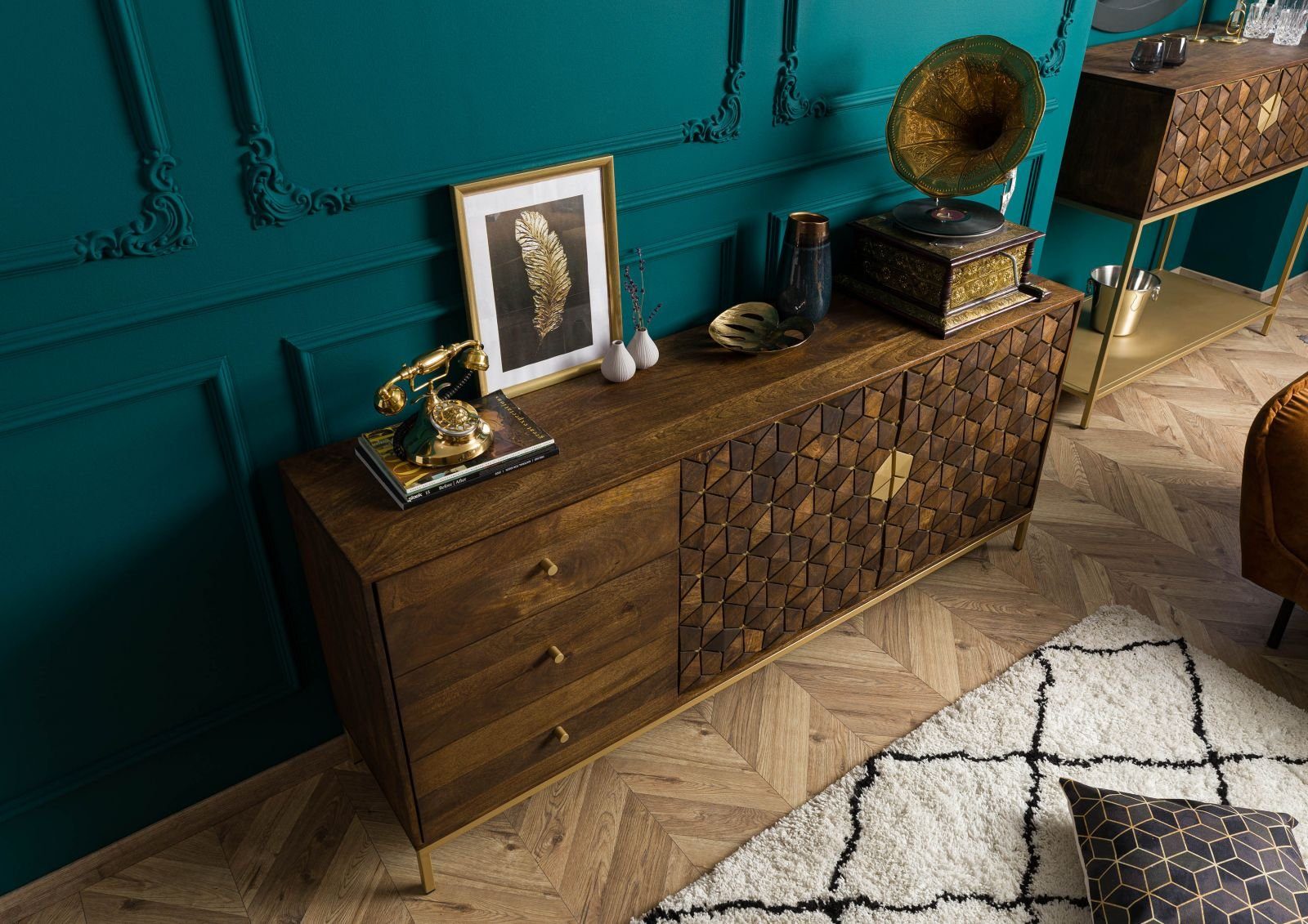 Massivmoebel24 Sideboard DIAMOND (Massivholz), Sideboard Mango 180x40x77 braun geölt DIAMOND #210