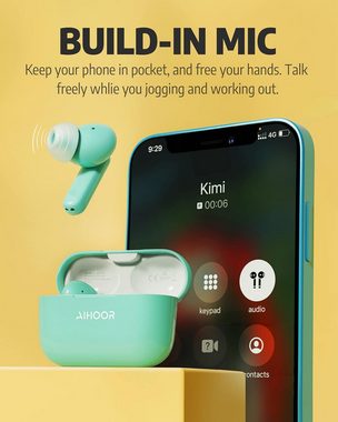 AIHOOR Kabellos Bluetooth 5.0 Immersiver Deep Bass für iOS und Android Phones In-Ear-Kopfhörer (Langlebige Batterie mit bis zu 30 Stunden Wiedergabezeit für non-stop Musikgenuss., mit Mikrofon,30H Spielzeit,Sport Wasserdicht)