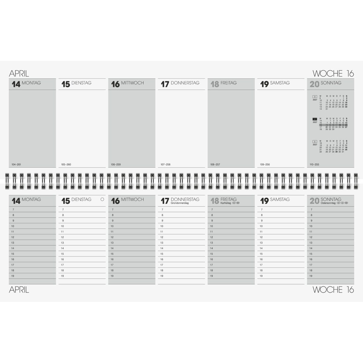 GLOCKEN Schreibtischkalender Querkalender 42x13,7cm 1 Woche/2 Seiten grau Kalendarium 2027