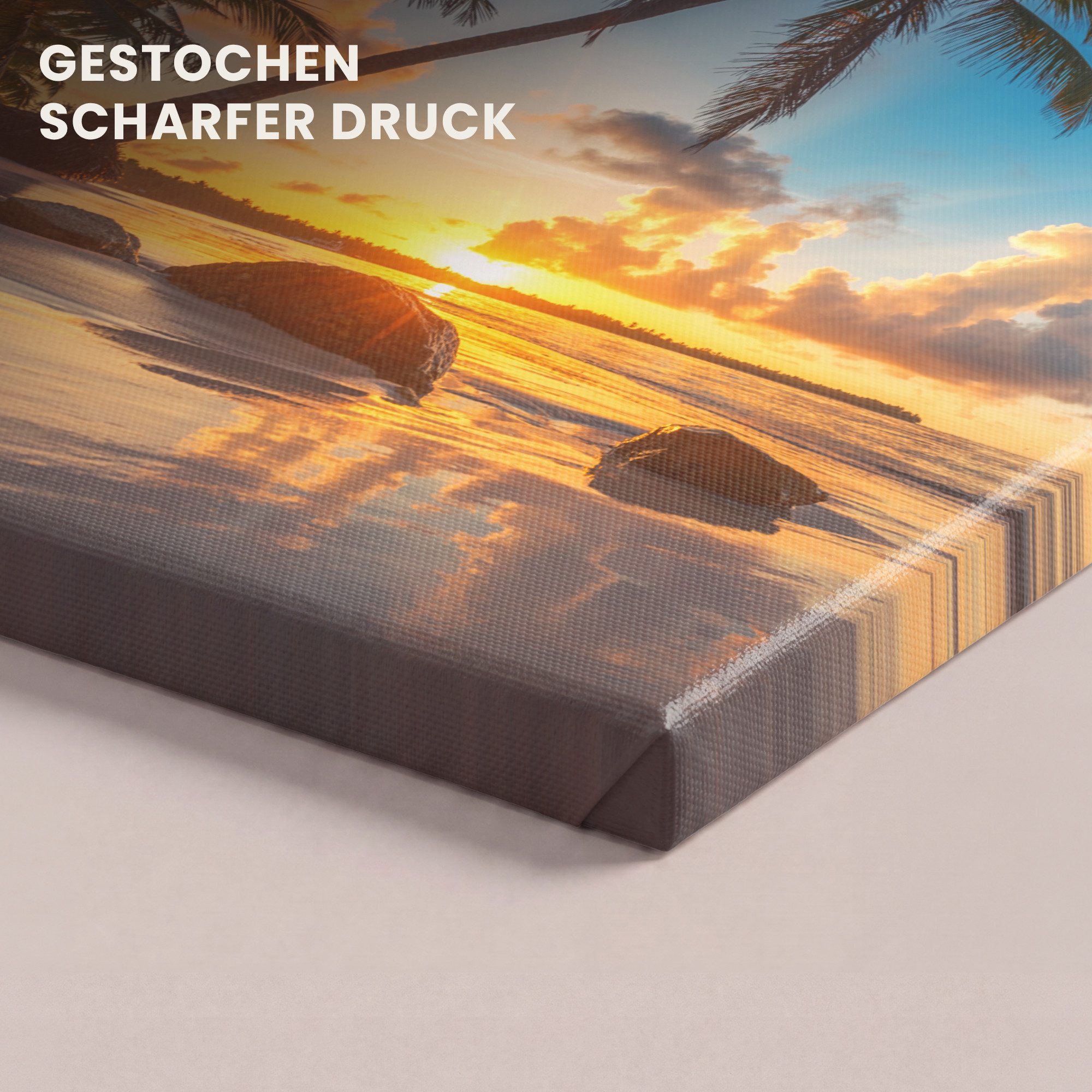 OneMillionCanvasses® Leinwandbild Strand - Meer - Palme - Sonnenuntergang, Fotodruck (1 St), Leinwand Bilder Klein, Wand Dekoration Aesthetic 30x20 cm – Bild 3 von 5