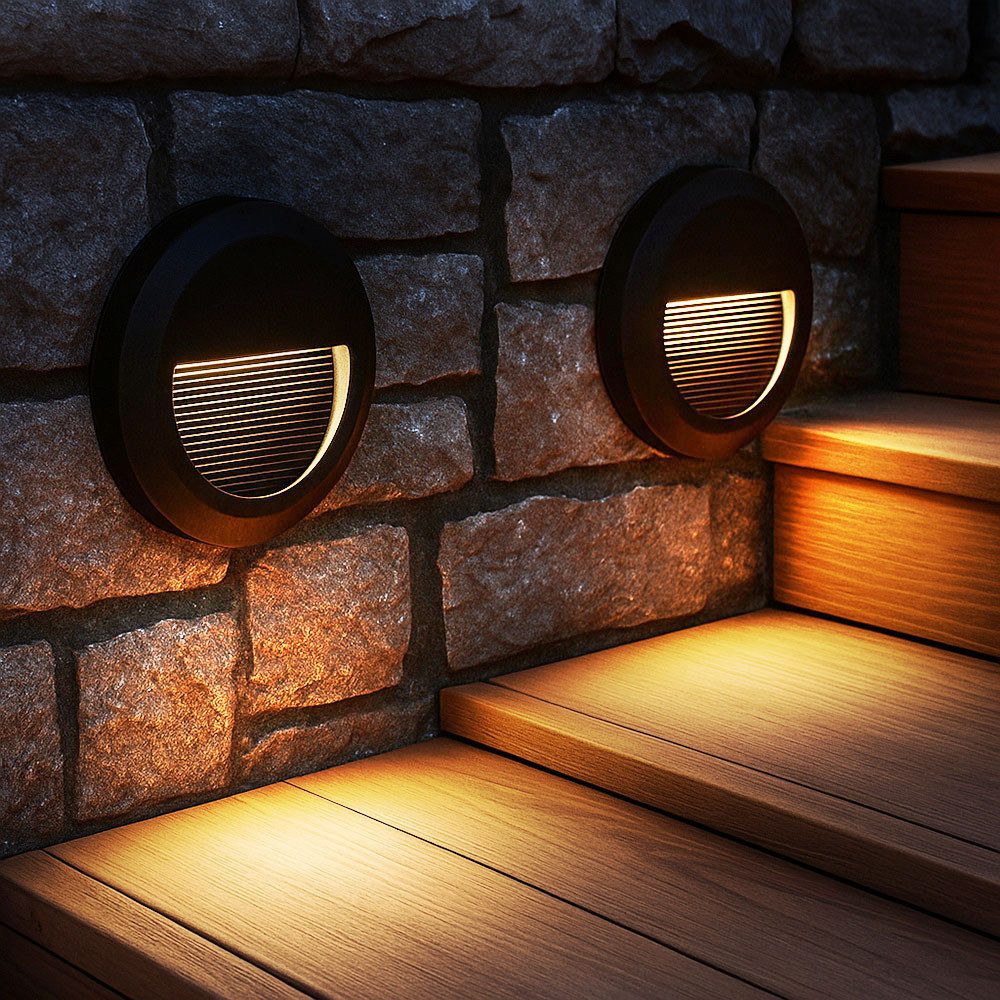 V-TAC LED Außen-Wandleuchte, LED-Leuchtmittel fest verbaut, Neutralweiß, 2x Stufenleuchte Außenlampe Fassadenleuchte LED schwarz Treppenlicht