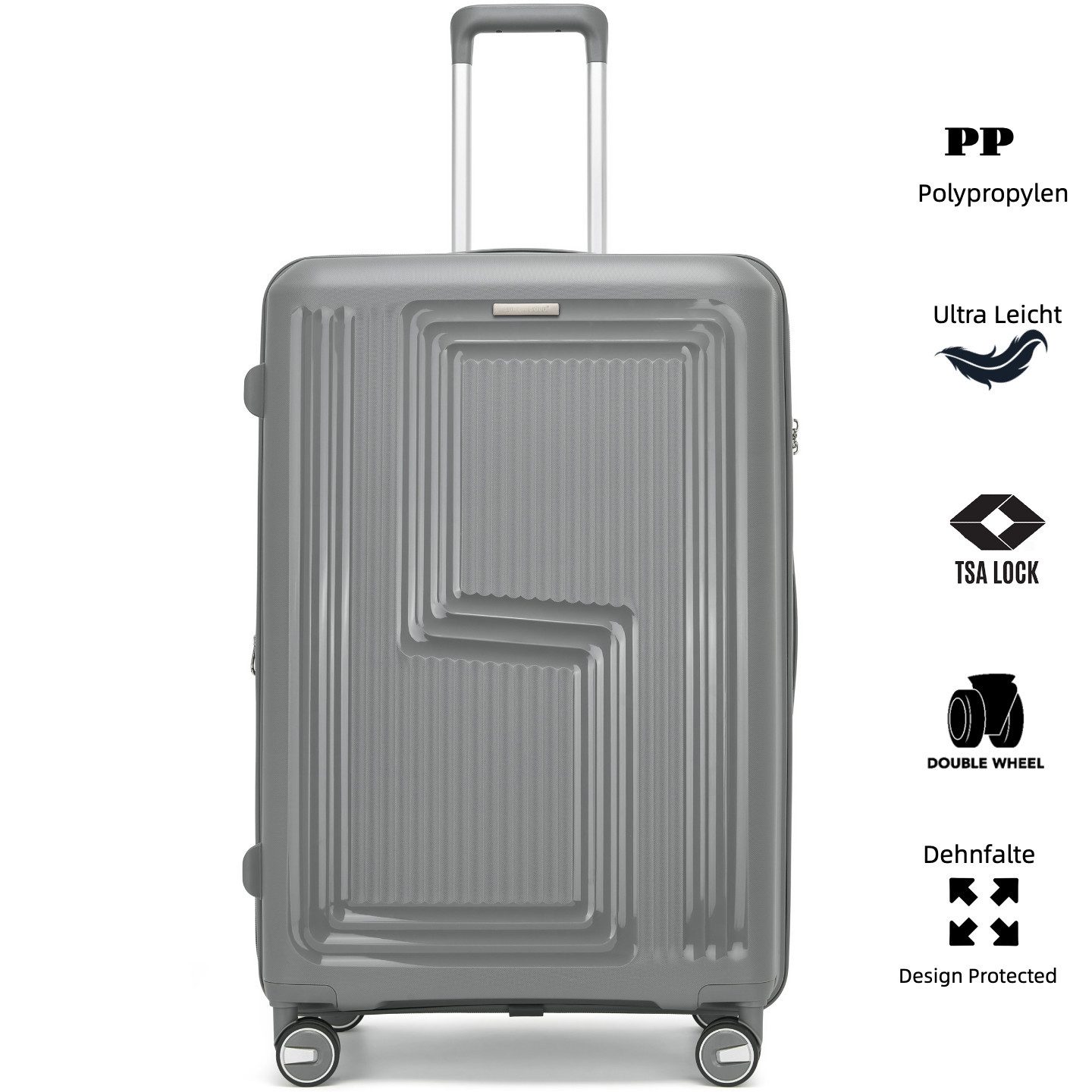 Hartschalen-Trolley Koffer Reisekoffer PP-Polypropylen, Erweiterbarer Hartschalenkoffer