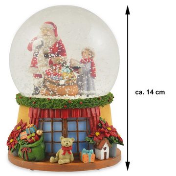 RIFFELMACHER & WEINBERGER Schneekugel Spieluhr "Weihnachtsmann mit Teddy" 14 cm - 72284, Advent Weihnachtsdekoration