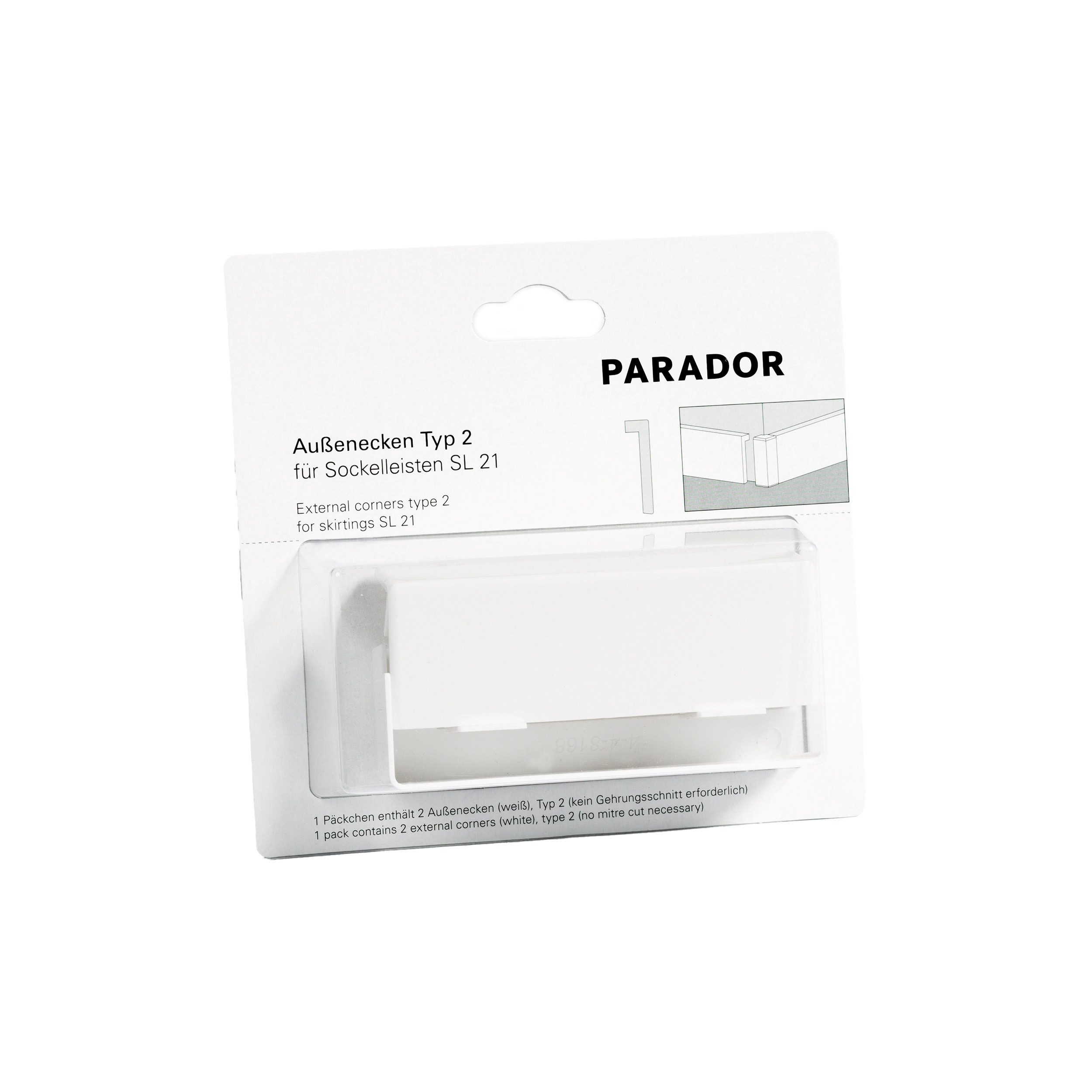 PARADOR Sockelleisten-Endkappe Typ 2 für Sockelleisten SL 21, L: 15 cm, H: 2 cm, Für einen optimalen und sauberen Abschluss, 1-St., Kein Gehrungsschnitt erforderlich, Auf die Sockelleiste SL 21 abgestimmt