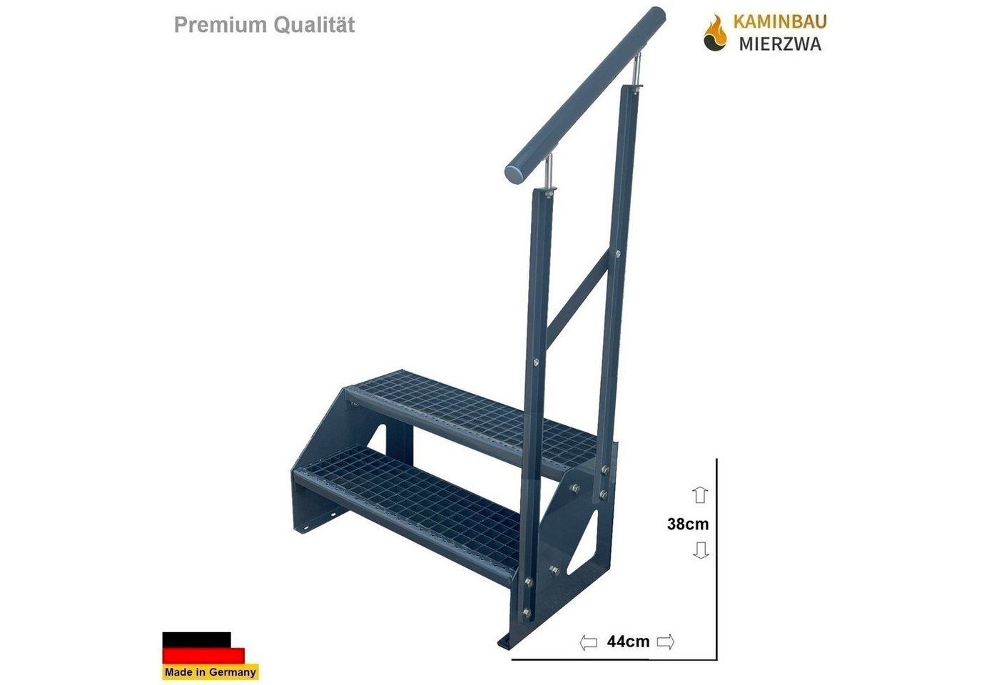 Thumbnail - Kaminbau Mierzwa Außentreppe Premium Treppe Anthrazit mit oder ohne Geländer, für Geschosshöhen bis 38.00 cm, Stufen Git...