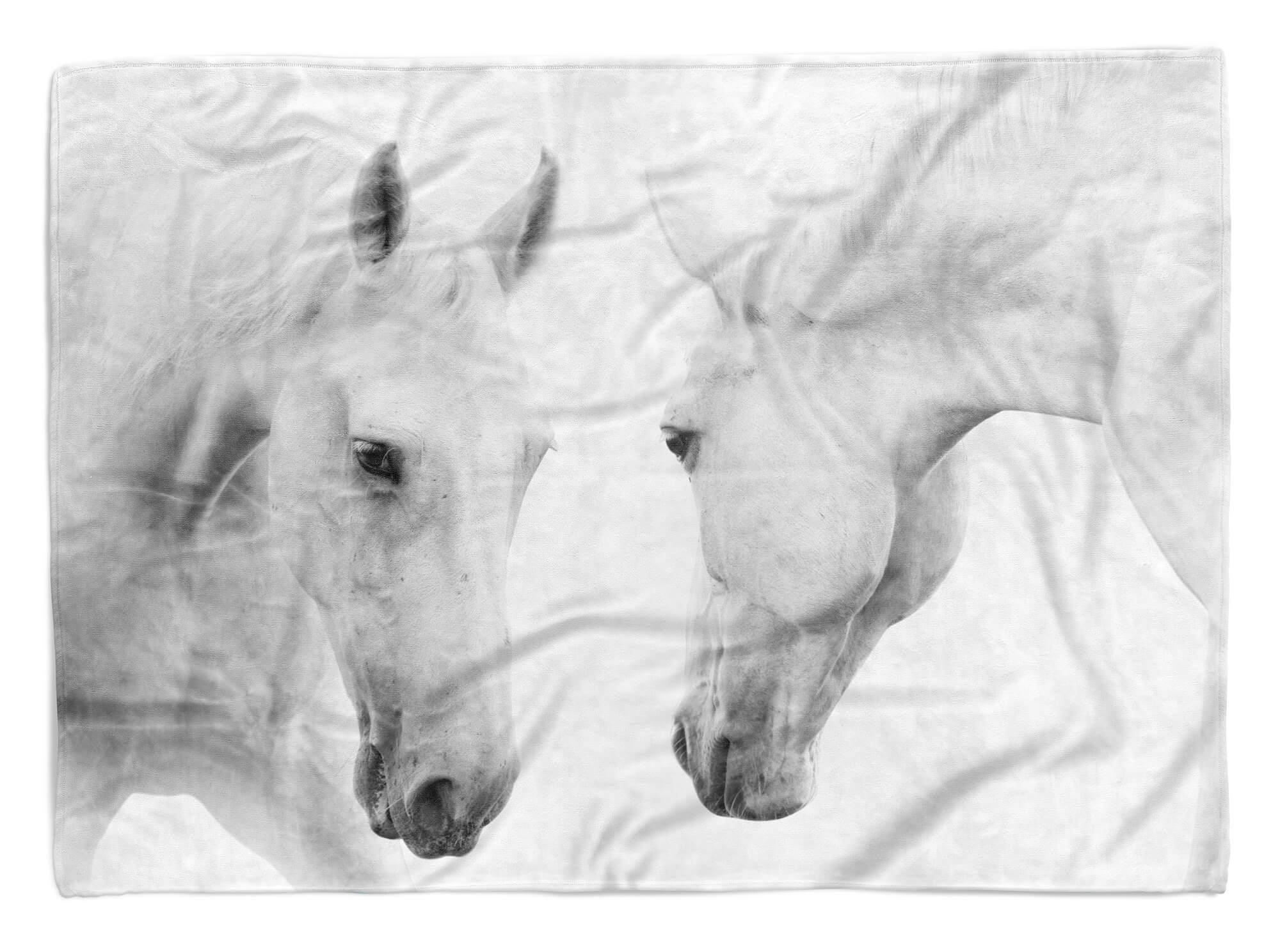 Sinus Art Handtücher Handtuch Strandhandtuch Saunatuch Kuscheldecke mit Tiermotiv weiße Pferde, Baumwolle-Polyester-Mix (1-St), Handtuch