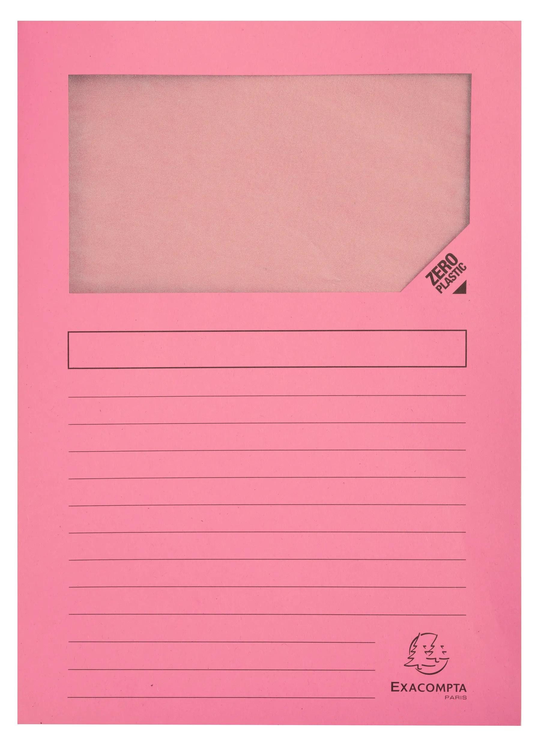 EXACOMPTA Organisationsmappe Pack 100 Fenstermappen, A4, 160g, plastikfrei - Rosa - 50156E, Window folders