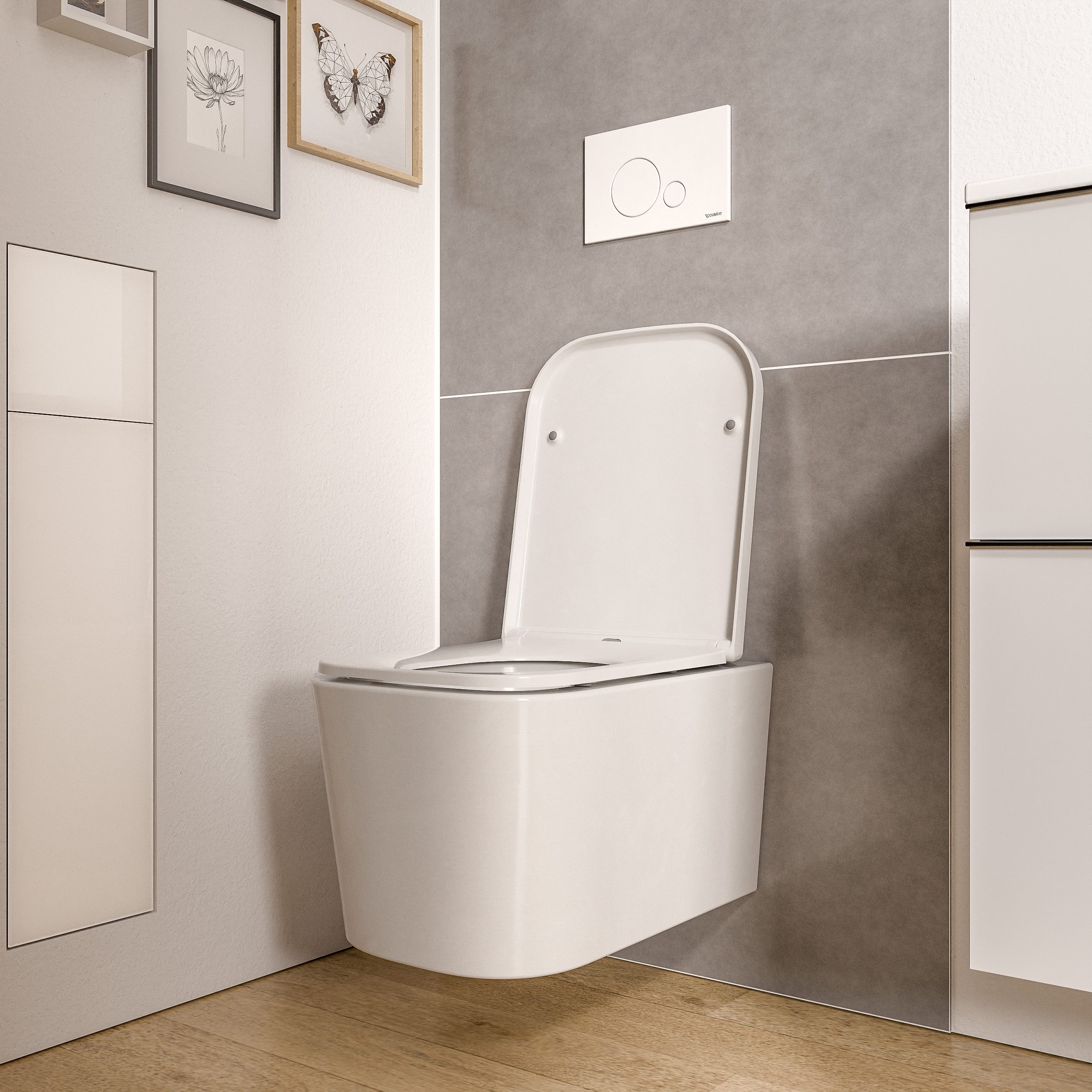 Bernstein Tiefspül-WC LAVOA, Wandhängend, Wand-WC Set eckig Weiß glänzend Spülrandlos Softclose