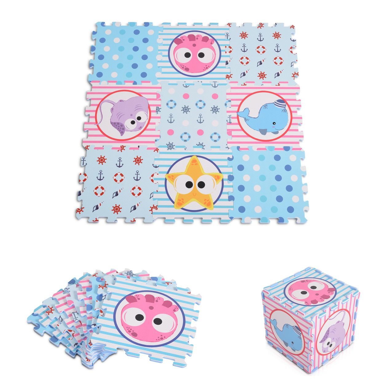 Moni Spielmatte 9-teilig (9-St), 31 x 31 cm, EVA-Schaum, Puzzleteppich, ab 10 Monaten, Spielmatte