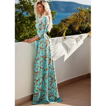 AFAZ New Trading UG Sommerkleid Damenkleider für Frühling und Sommer Langes Sommerkleid mit V-Ausschnitt und mittellangen Ärmeln