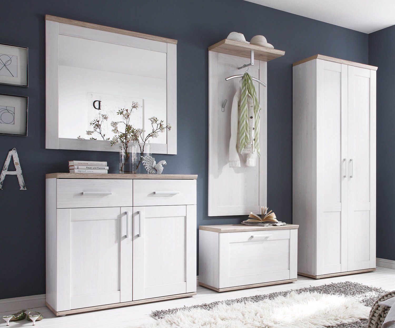 Garderobenschrank ROMANCE, B 76 x H 201 cm, Sibiu Lärche Dekor Eiche Sanremo Dekor, mit 2 Türen