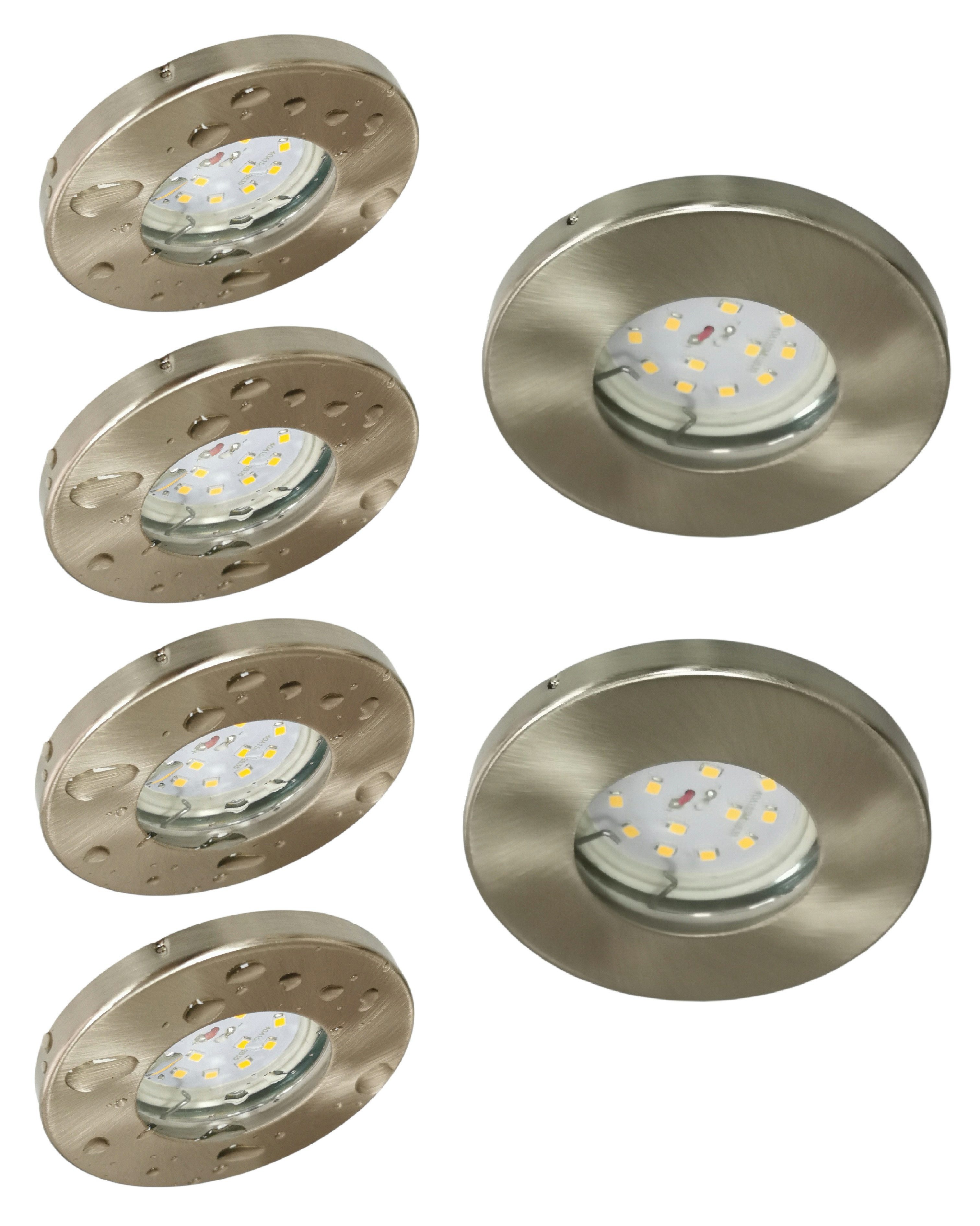 TRANGO LED Einbauleuchte, 6er Set 6729IP-062-5WAK IP44 Einbaustrahler Edelstahl gebürstet inkl. 6x 5 Watt GU10 LED Leuchtmittel 3000K warmweiß & GU10 Fassung, Außen, Einbauleuchte, Badleuchte, Deckenleuchte, Deckenstrahler