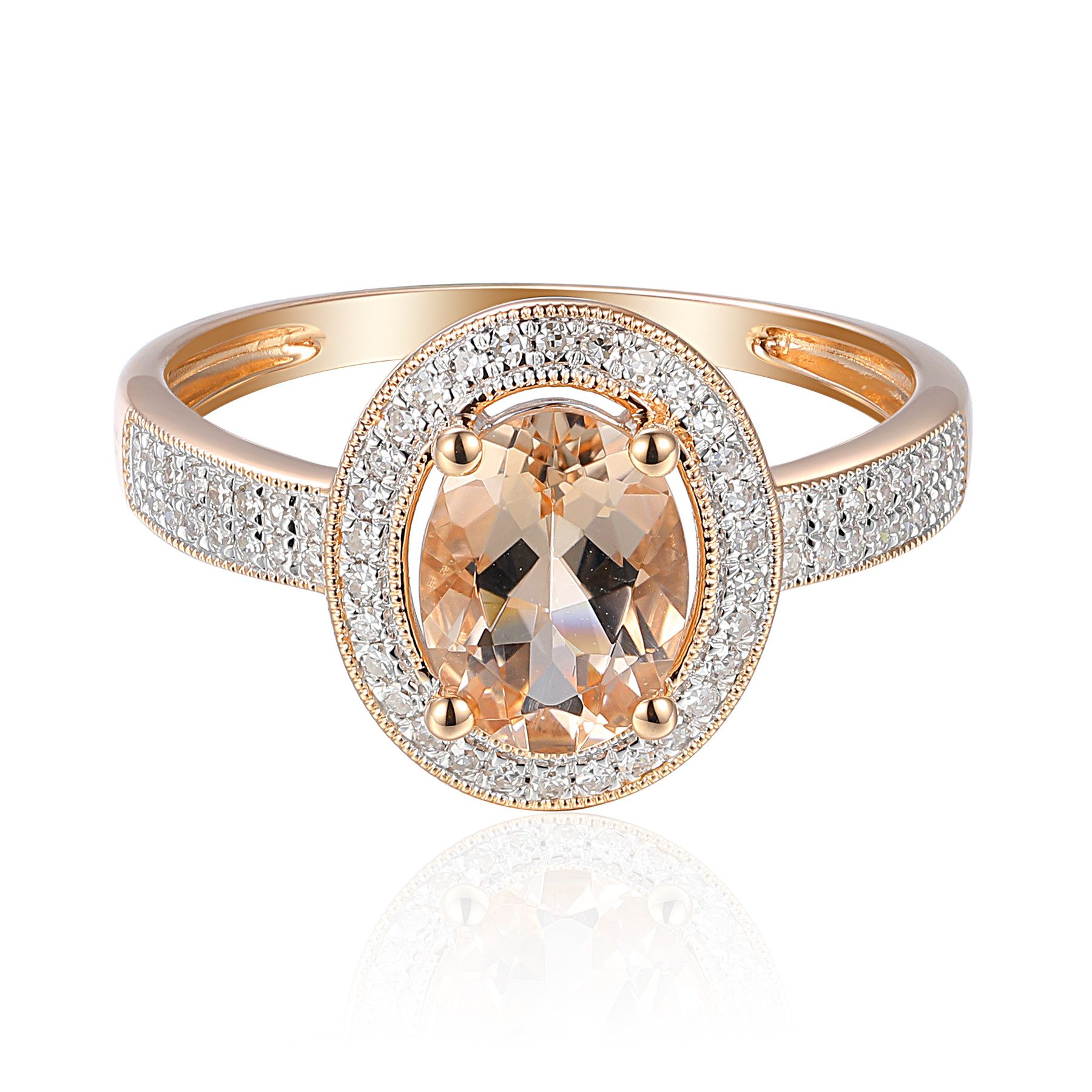Stella-Jewellery Solitärring 585 Rotgold Damenring mit Morganit und Brillanten (inkl. Etui, Morganit 0,94ct. - inkl. Etui), Morganit 0,94ct. und Brillanten 0,15ct.