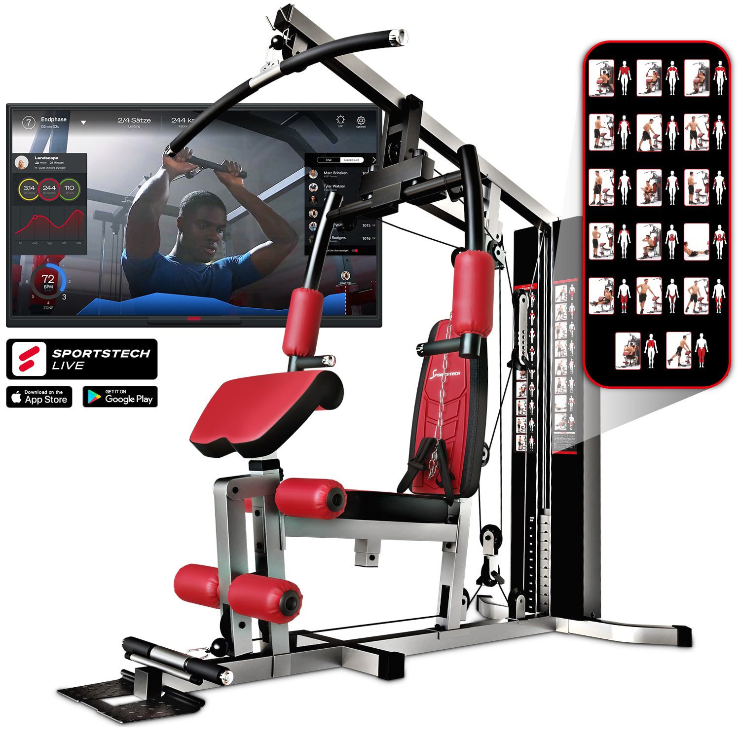 Sportstech Kraftstation HGX100, 40in1 Multifunktion, 12 Gewichtsblöcke