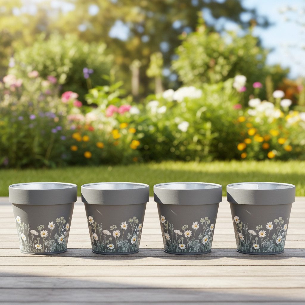 Florists Products Übertopf Blumentopf mit zartem Blumenmotiv für stilvolle Raumdekoration, 4 Stü